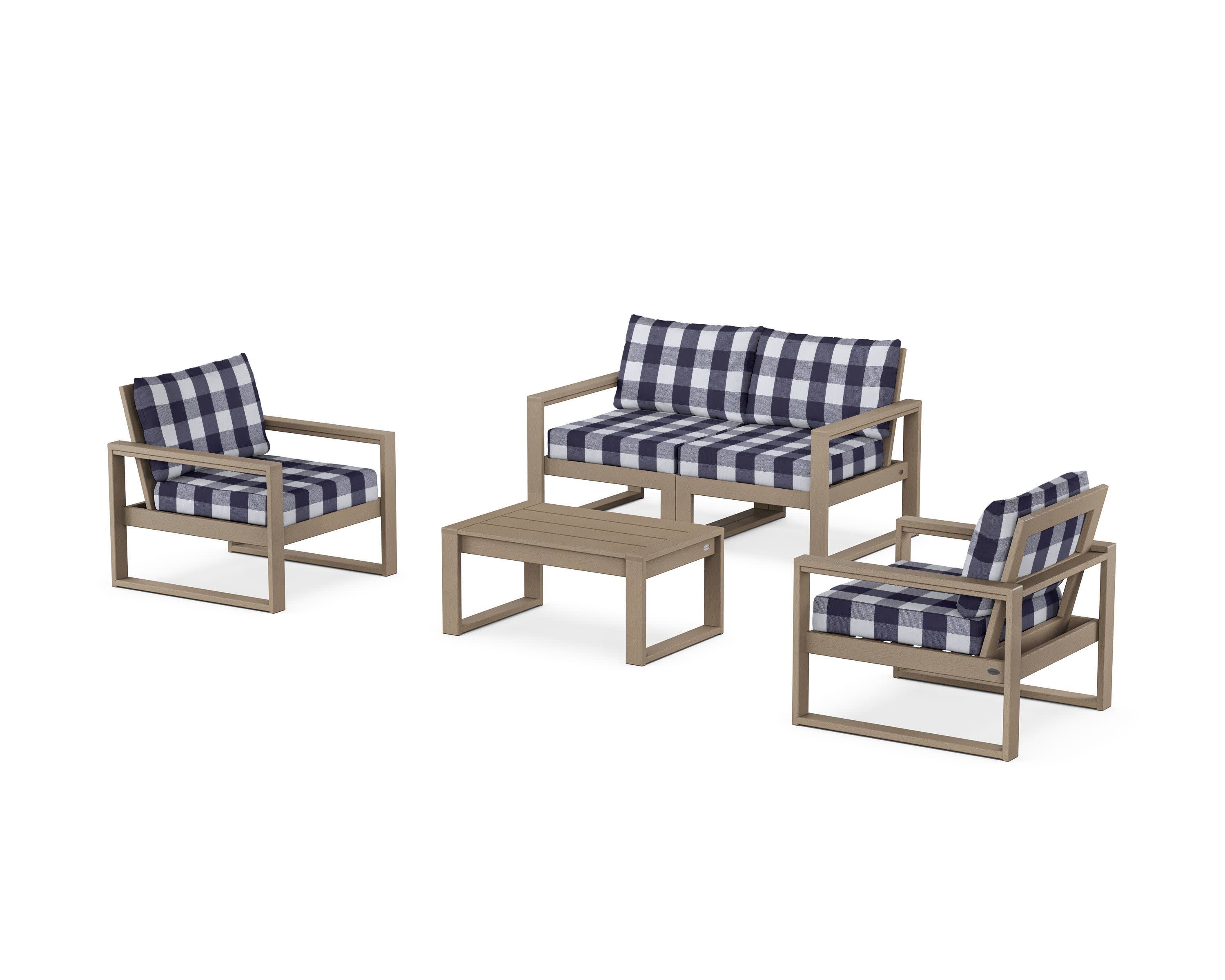 EDGE Sectional 4-Piece Deep Seating Set with Loveseat in Vintage Sahara / Buffalo Plaid Navy