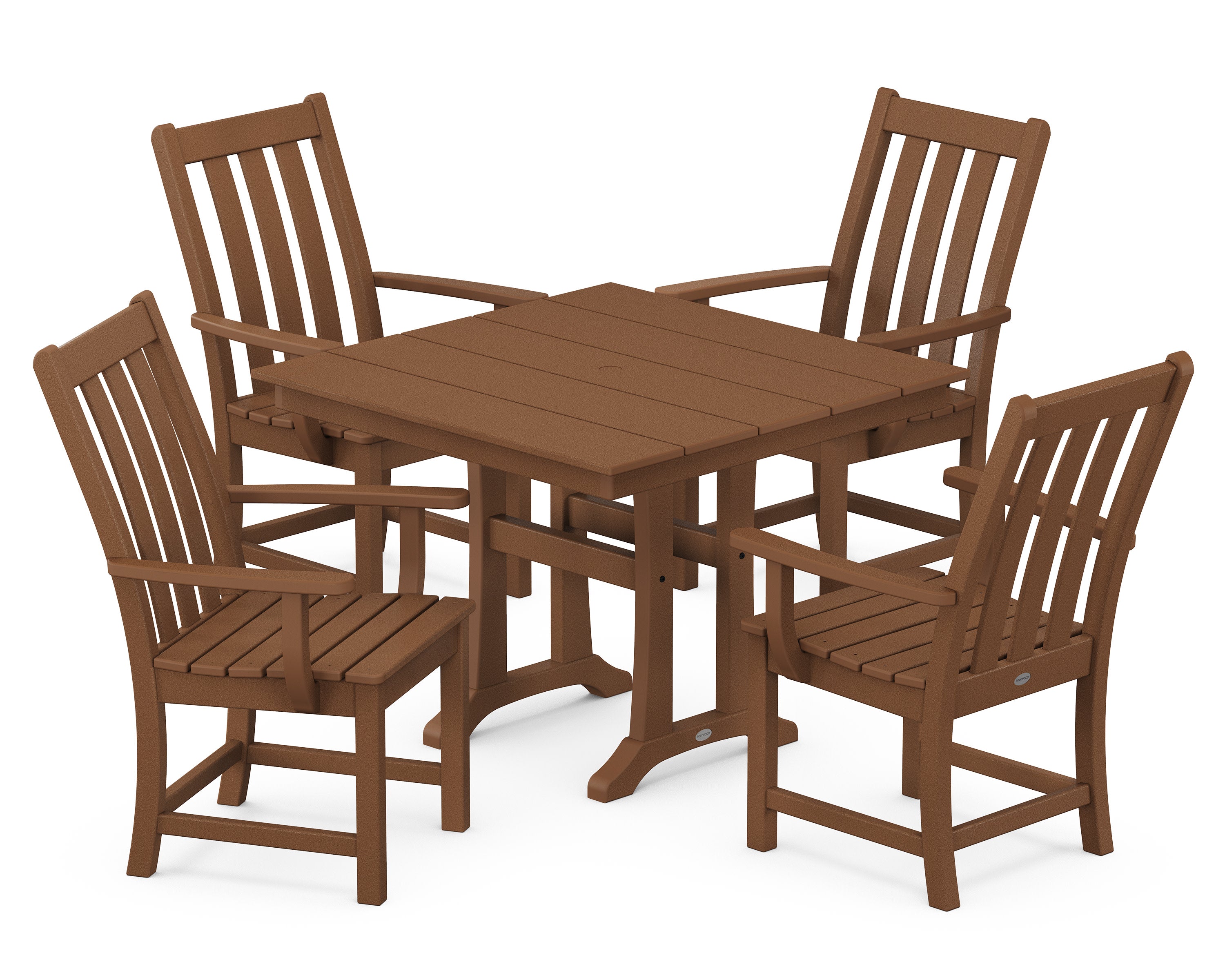 Vineyard 5-Piece Farmhouse Trestle Arm Chair Dining Set in Teak
