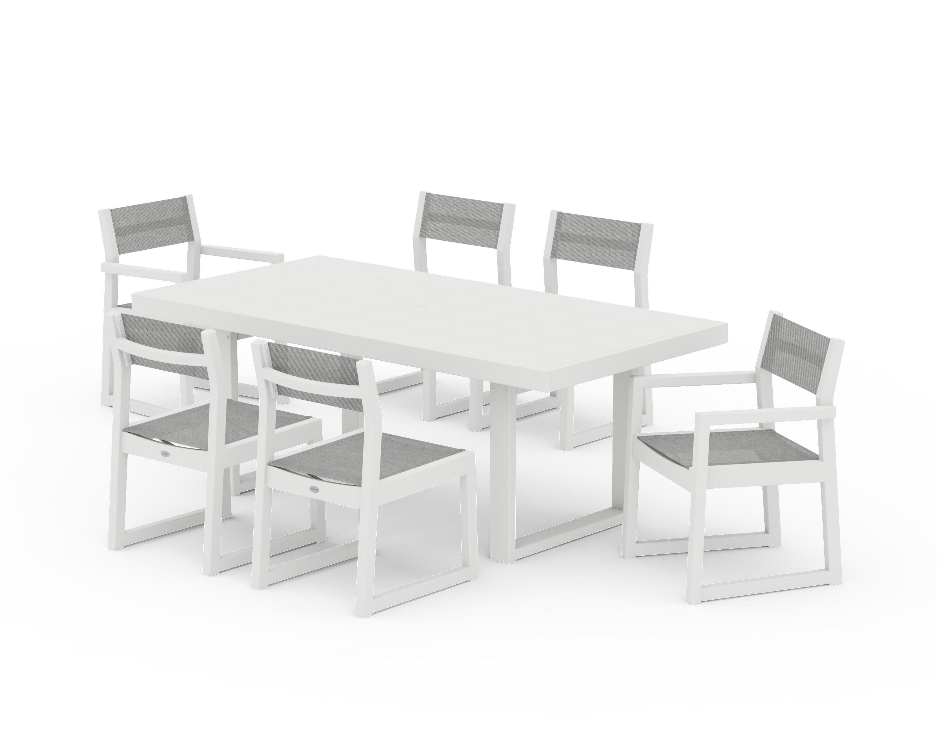EDGE Sling 7-Piece Dining Set in Vintage White / Metallic Sling