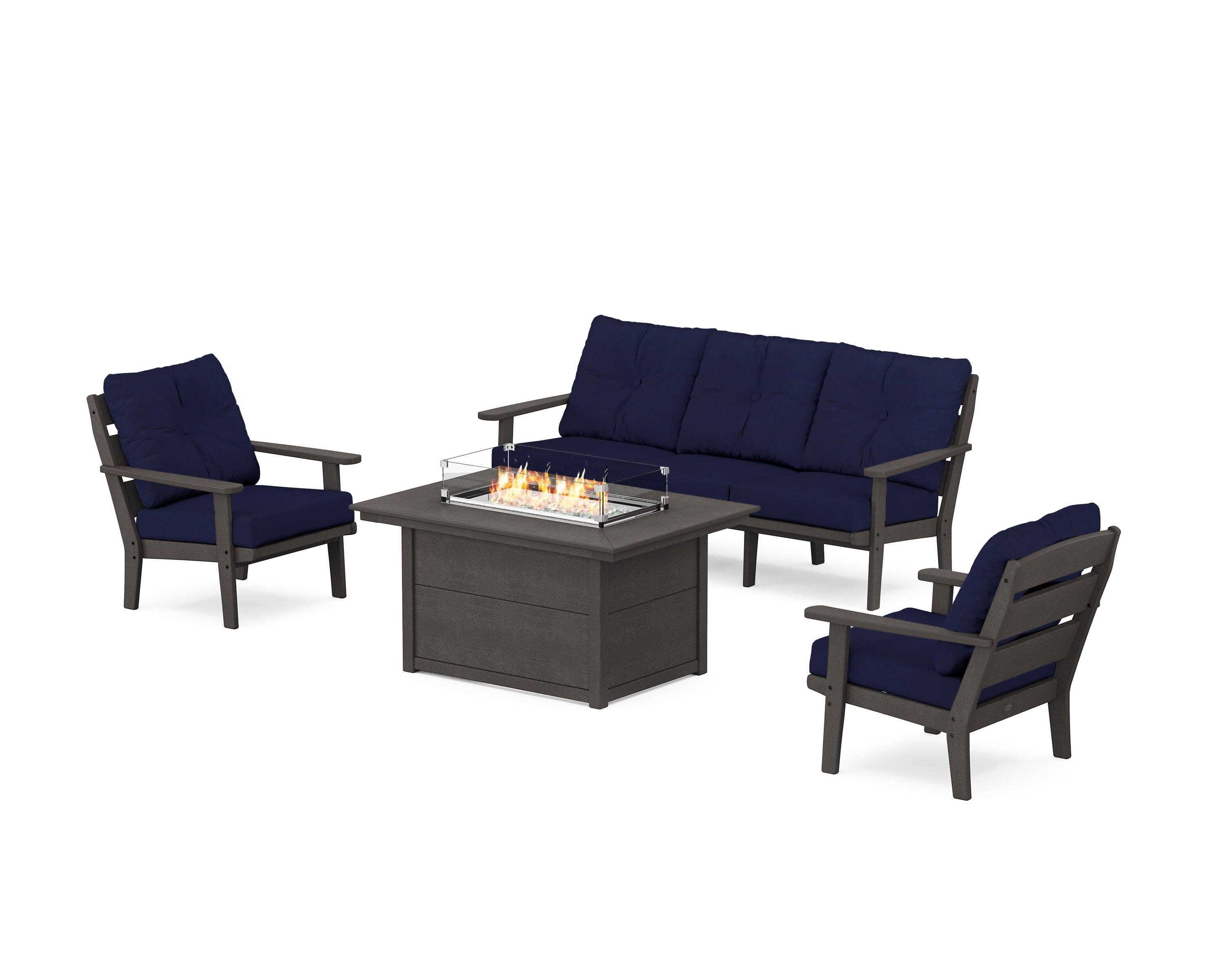 Lakeside Deep Seating Fire Pit Table Set in Vintage Coffee / Navy