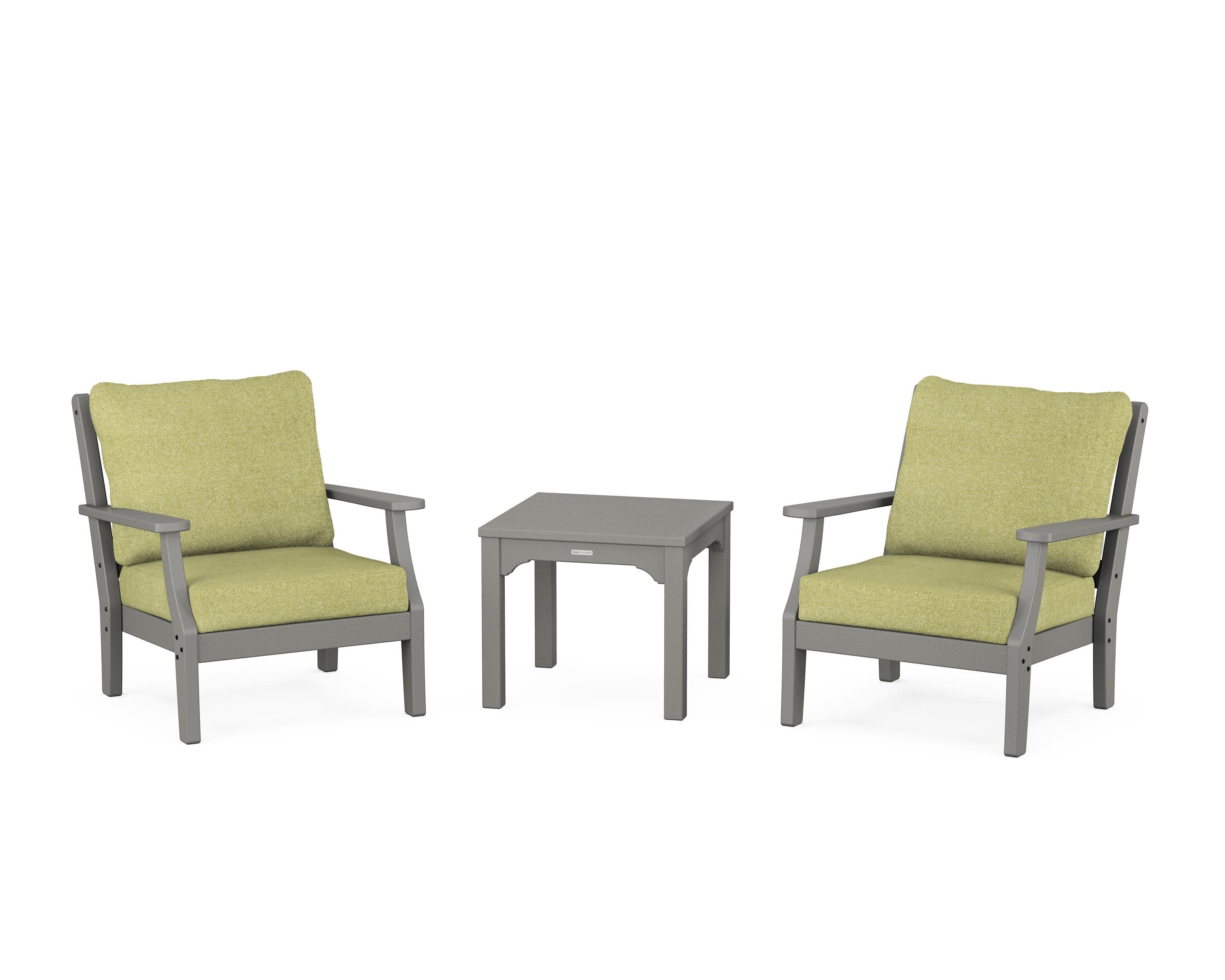 Chinoiserie 3-Piece Deep Seating Set in Slate Grey / Chartreuse Boucle