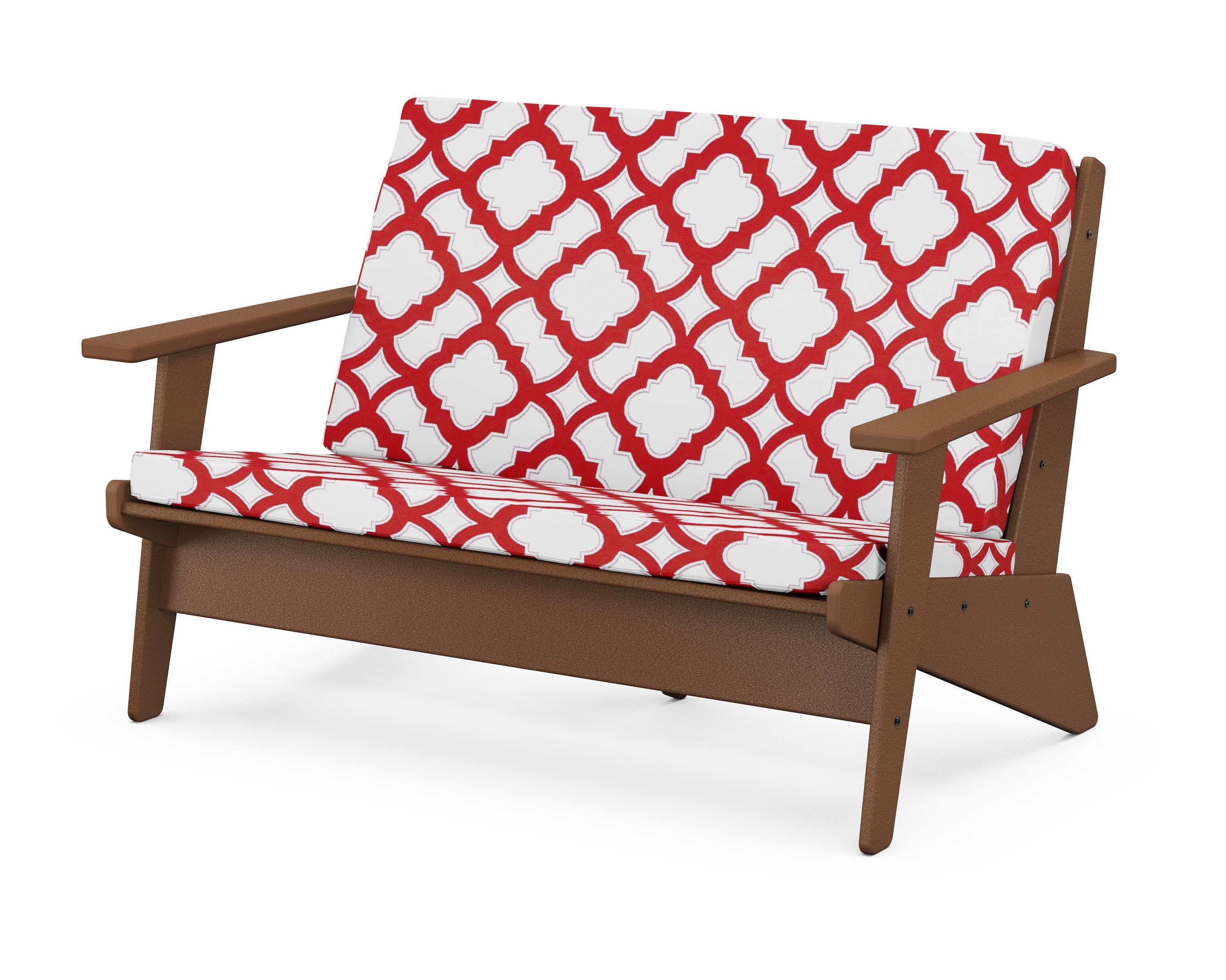 Riviera Modern Lounge Loveseat in Teak / Trellis Crimson