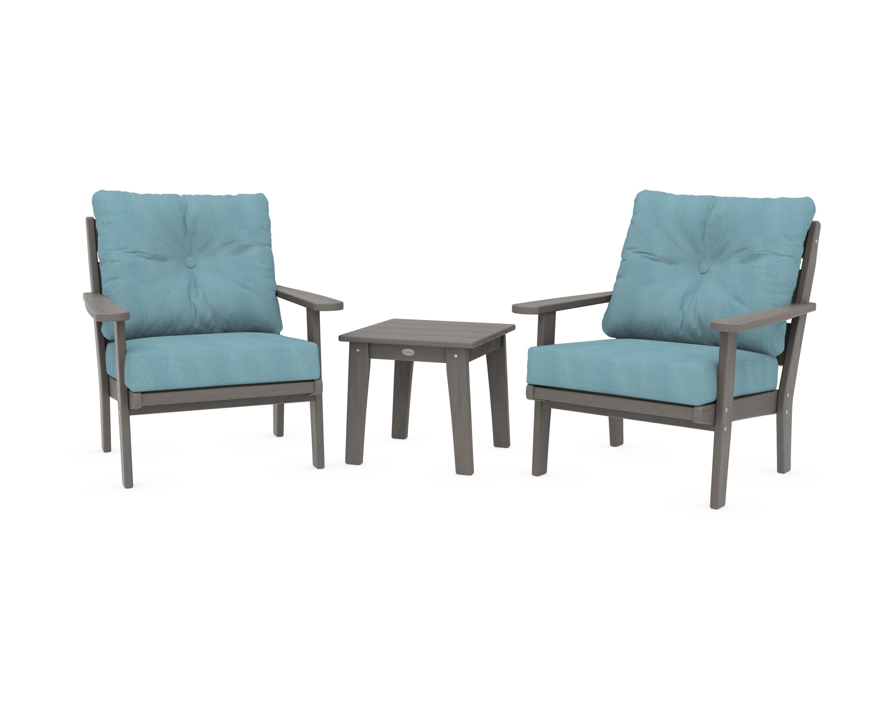 Lakeside 3-Piece Deep Seating Chair Set in Driftwood / Lattice Sky Blue