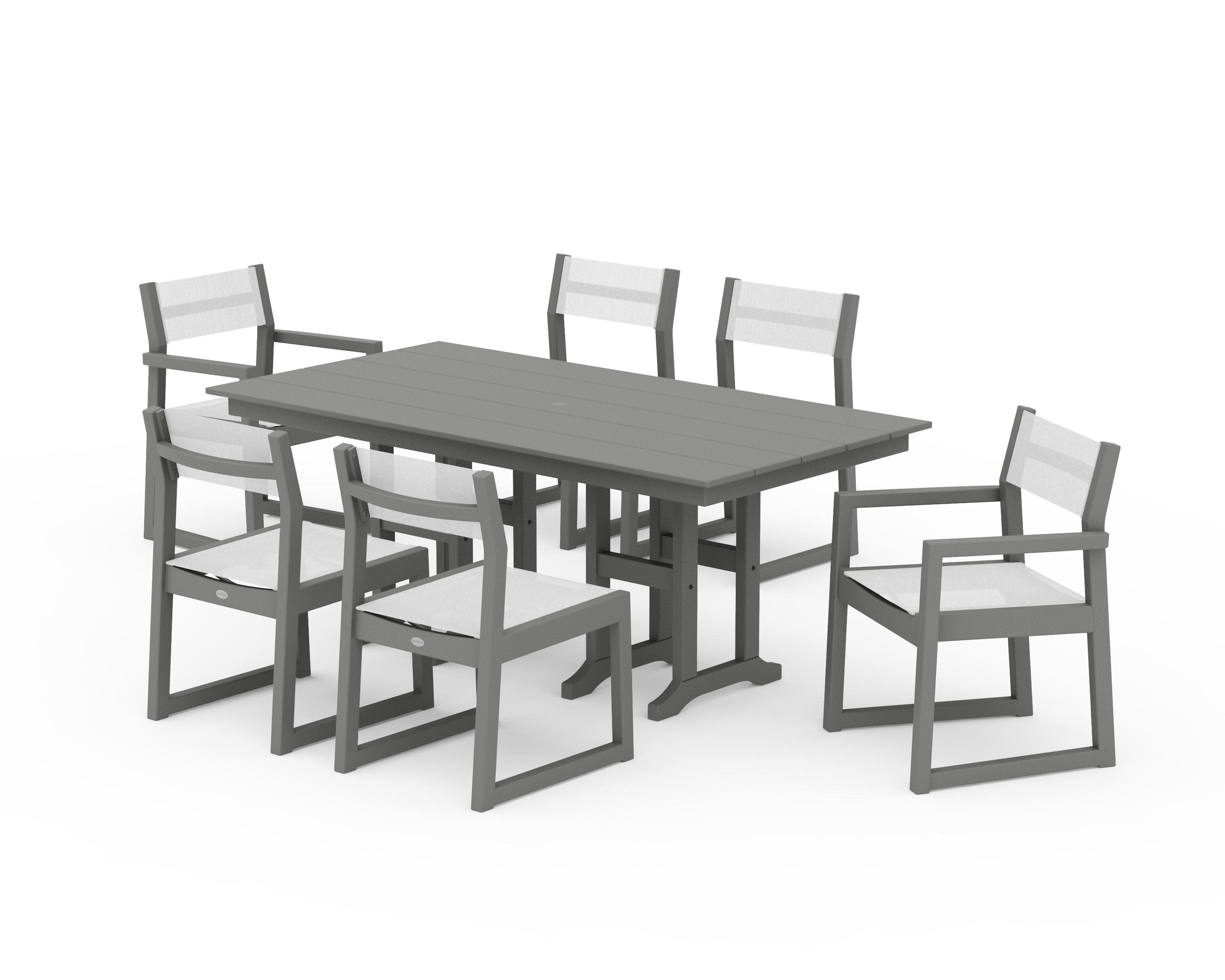EDGE Sling 7-Piece Farmhouse Dining Set in Slate Grey / White Sling