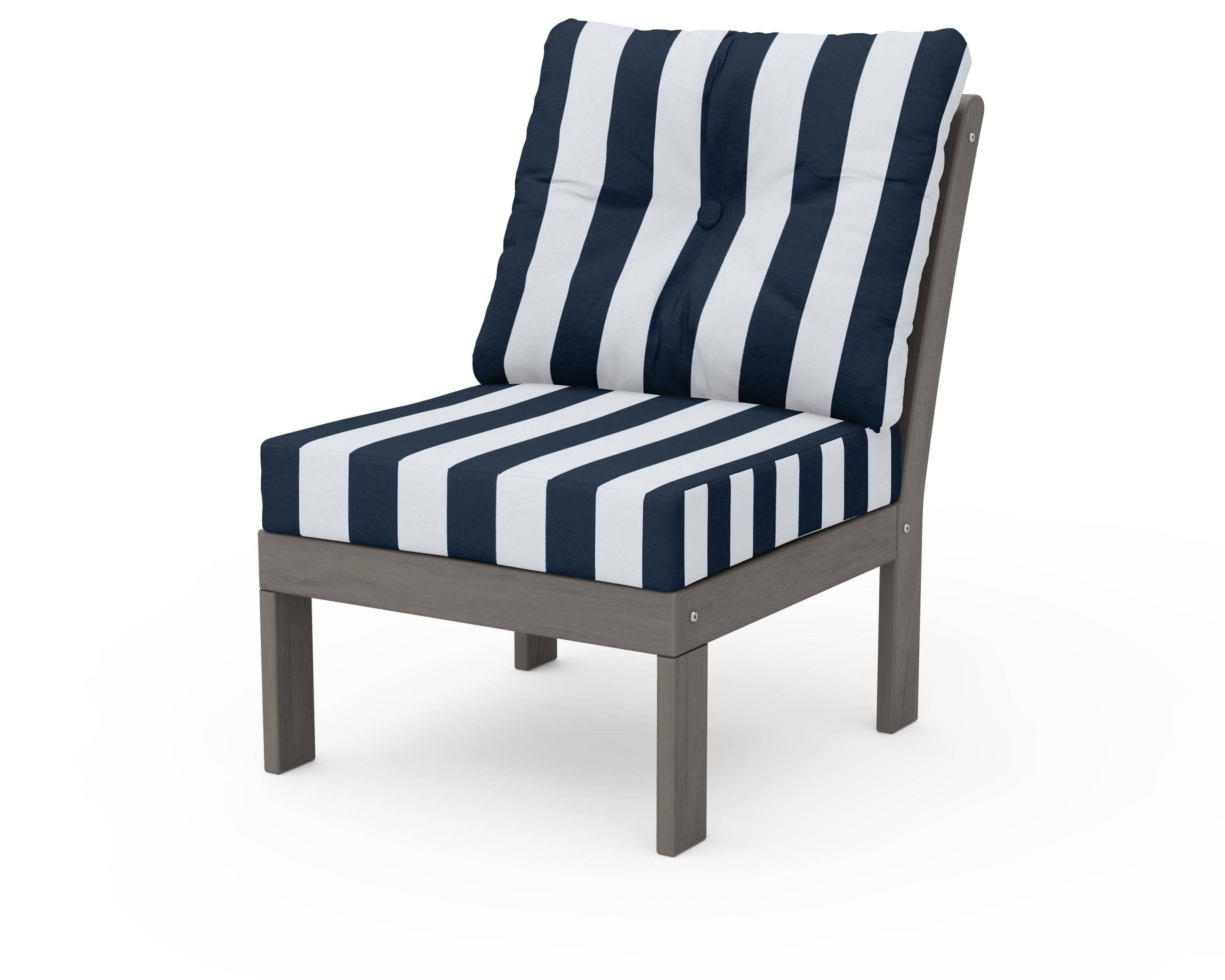 Vineyard Modular Armless Chair in Driftwood / Cabana Stripe Marine Indigo
