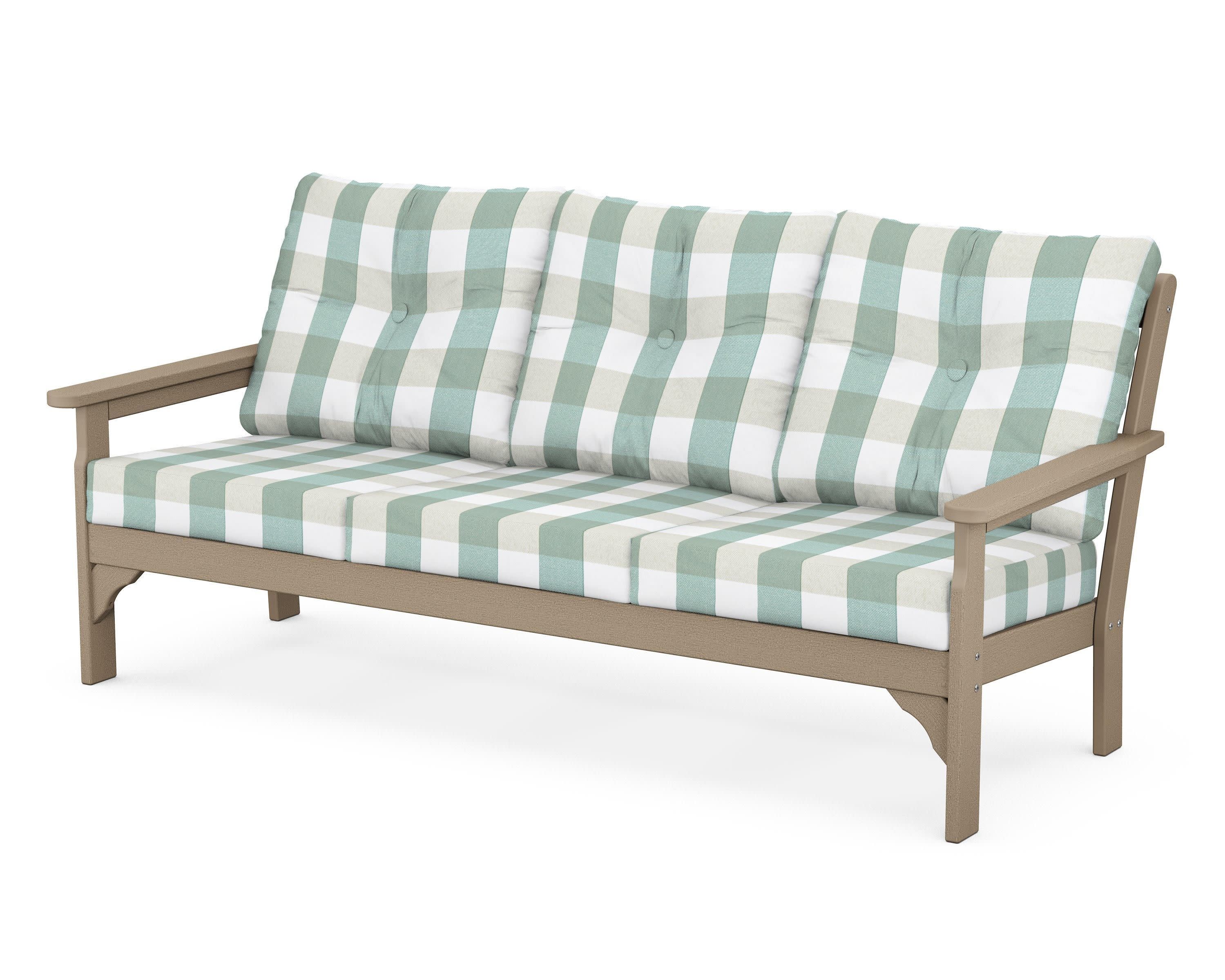 Vineyard Deep Seating Sofa in Vintage Sahara / Buffalo Plaid Glacier Spa