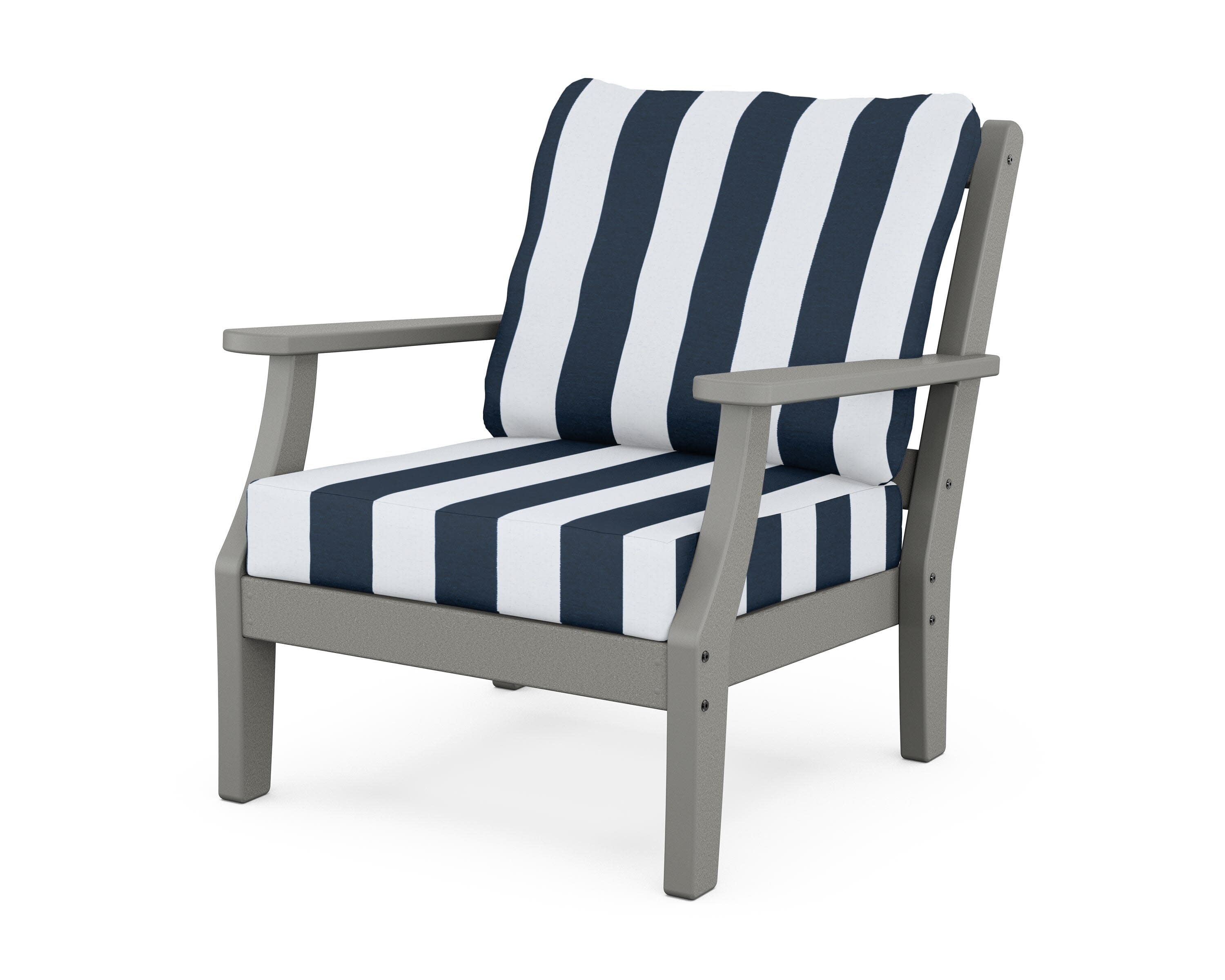 Chinoiserie Deep Seating Chair in Slate Grey / Cabana Stripe Marine Indigo