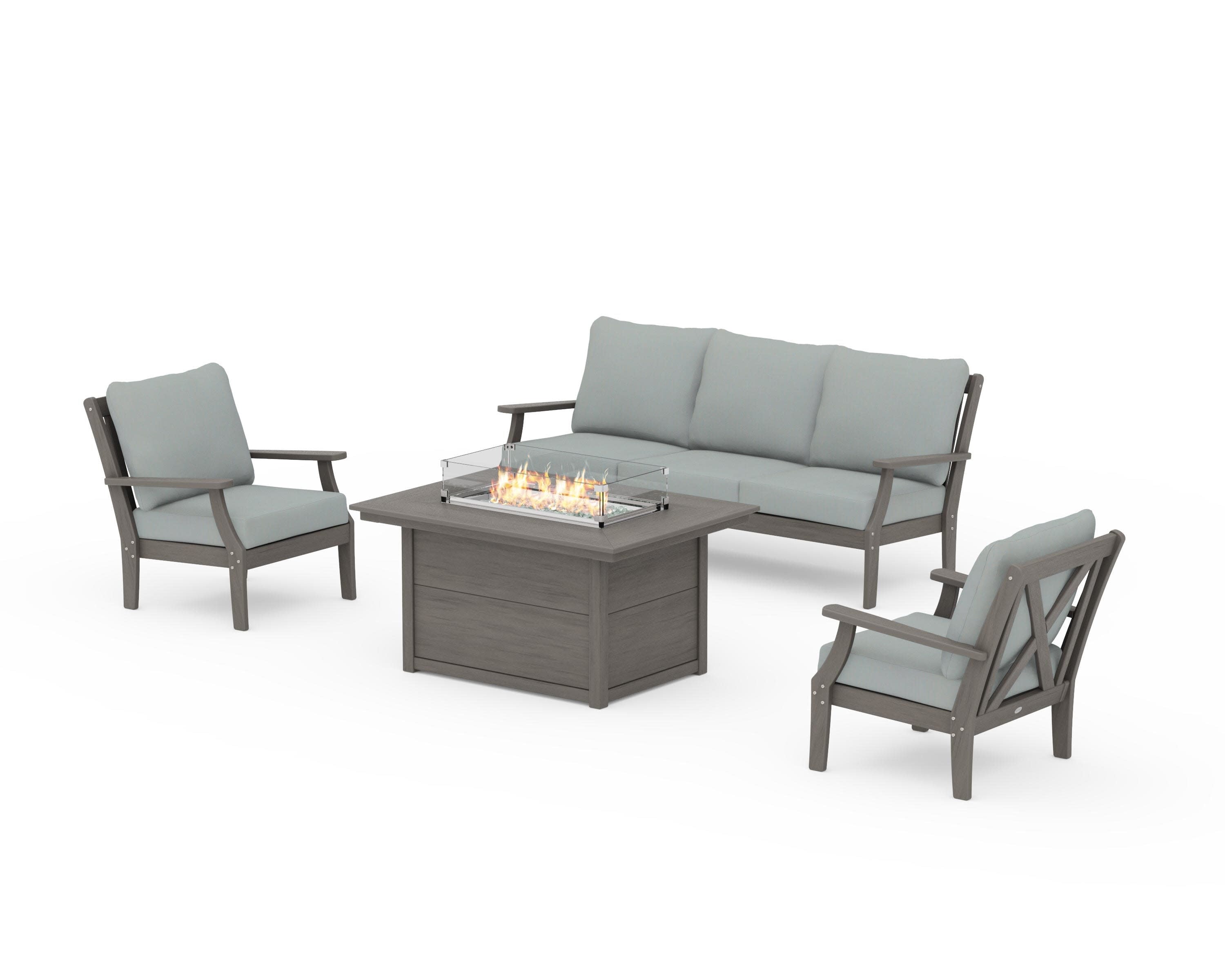 Braxton Deep Seating Fire Pit Table Set in Driftwood / Spa