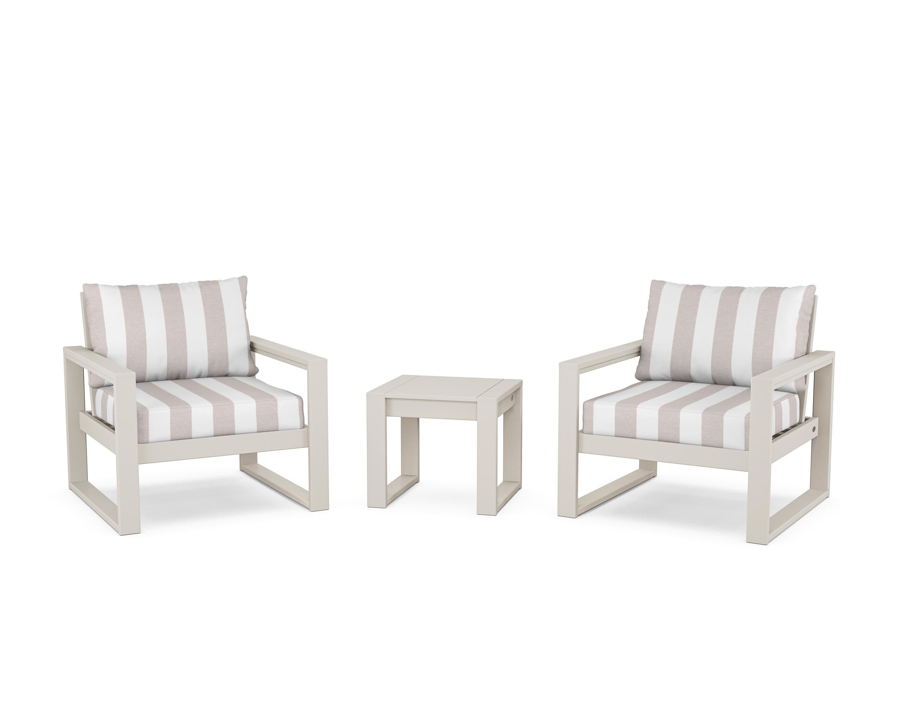 EDGE Sectional 3-Piece Deep Seating Set in Sand / Cabana Stripe Dune Burlap