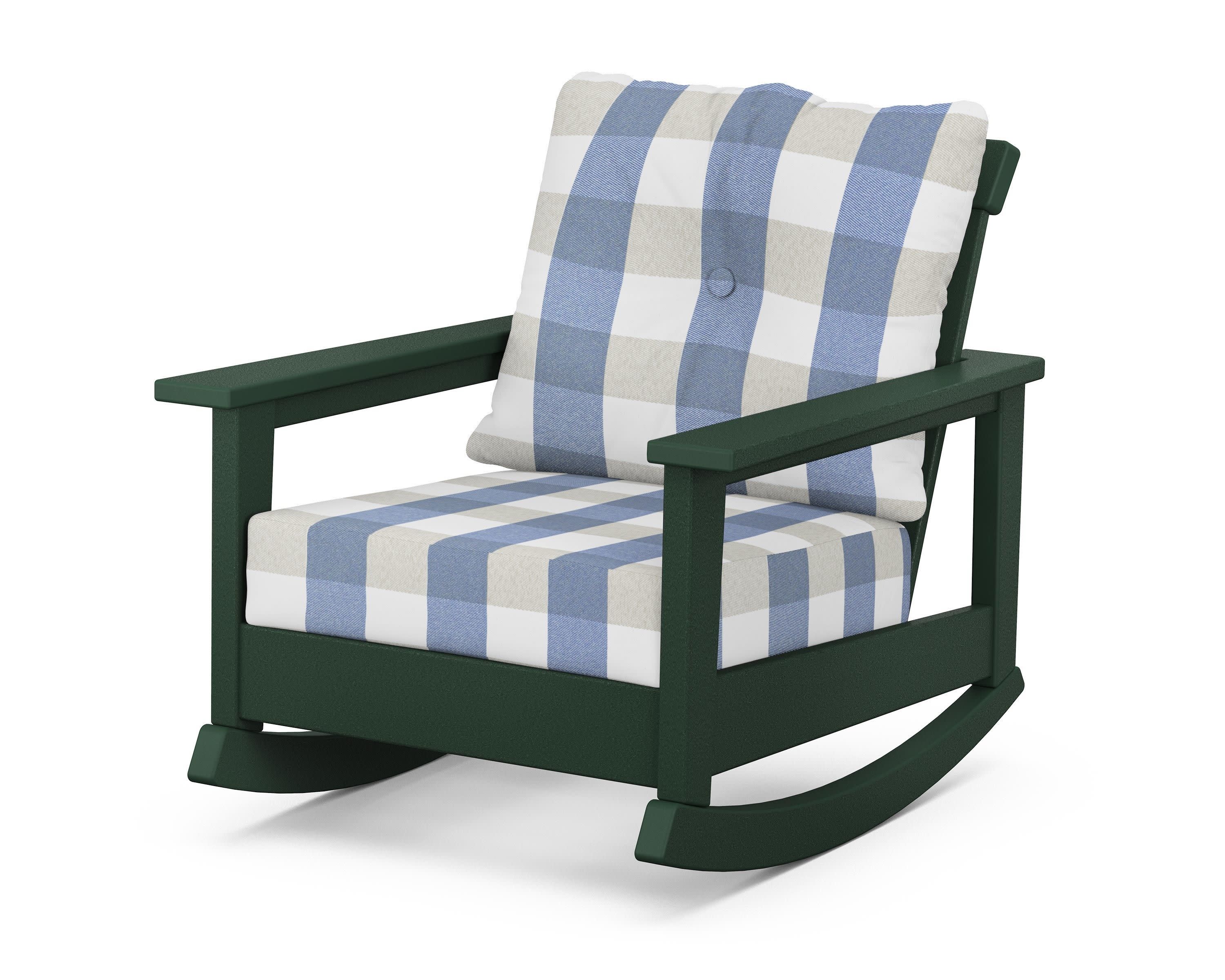 Prescott Deep Seating Rocking Chair in Green / Buffalo Plaid Sky Blue