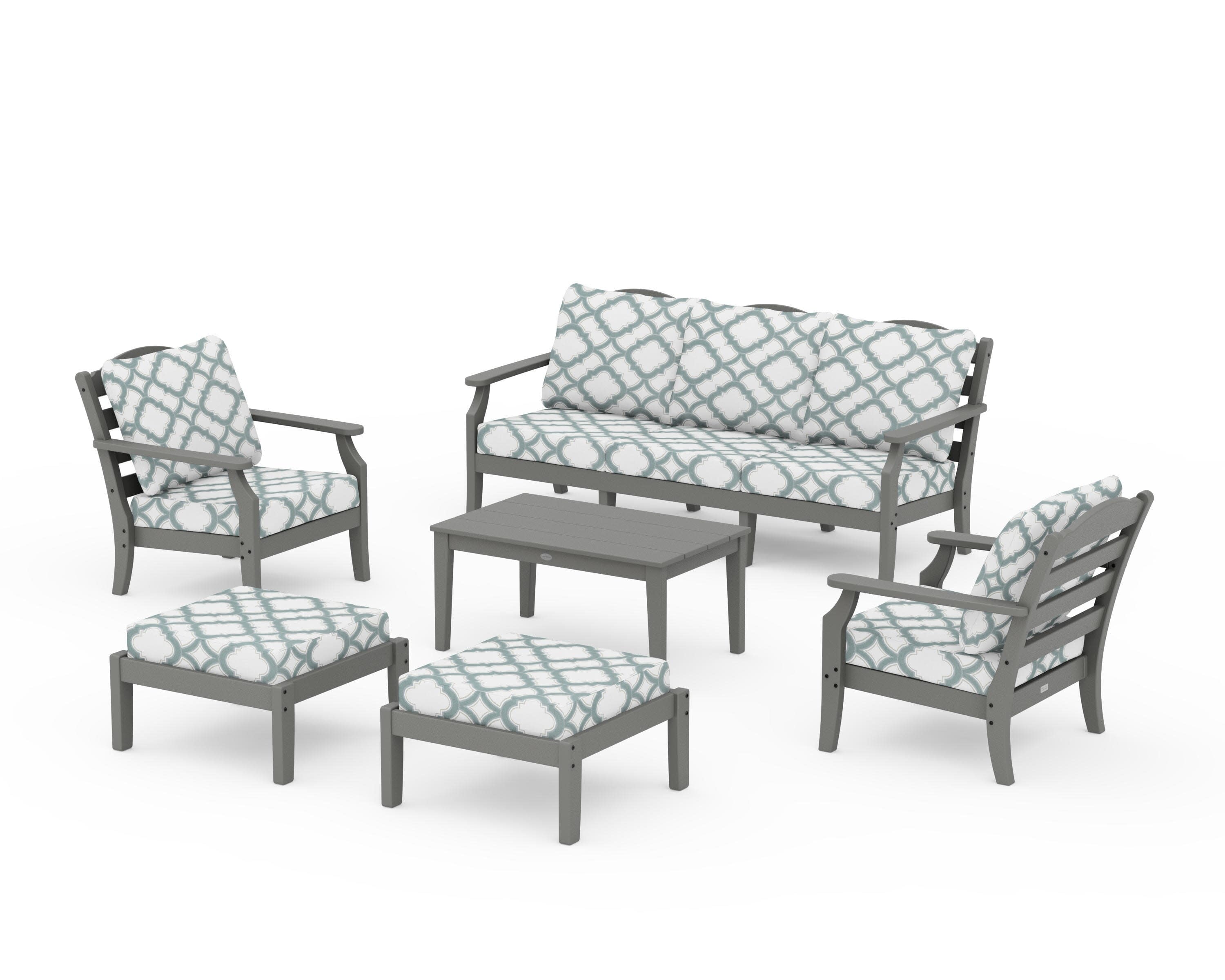 Savannah 6-Piece Lounge Sofa Set in Slate Grey / Trellis Glacier Spa