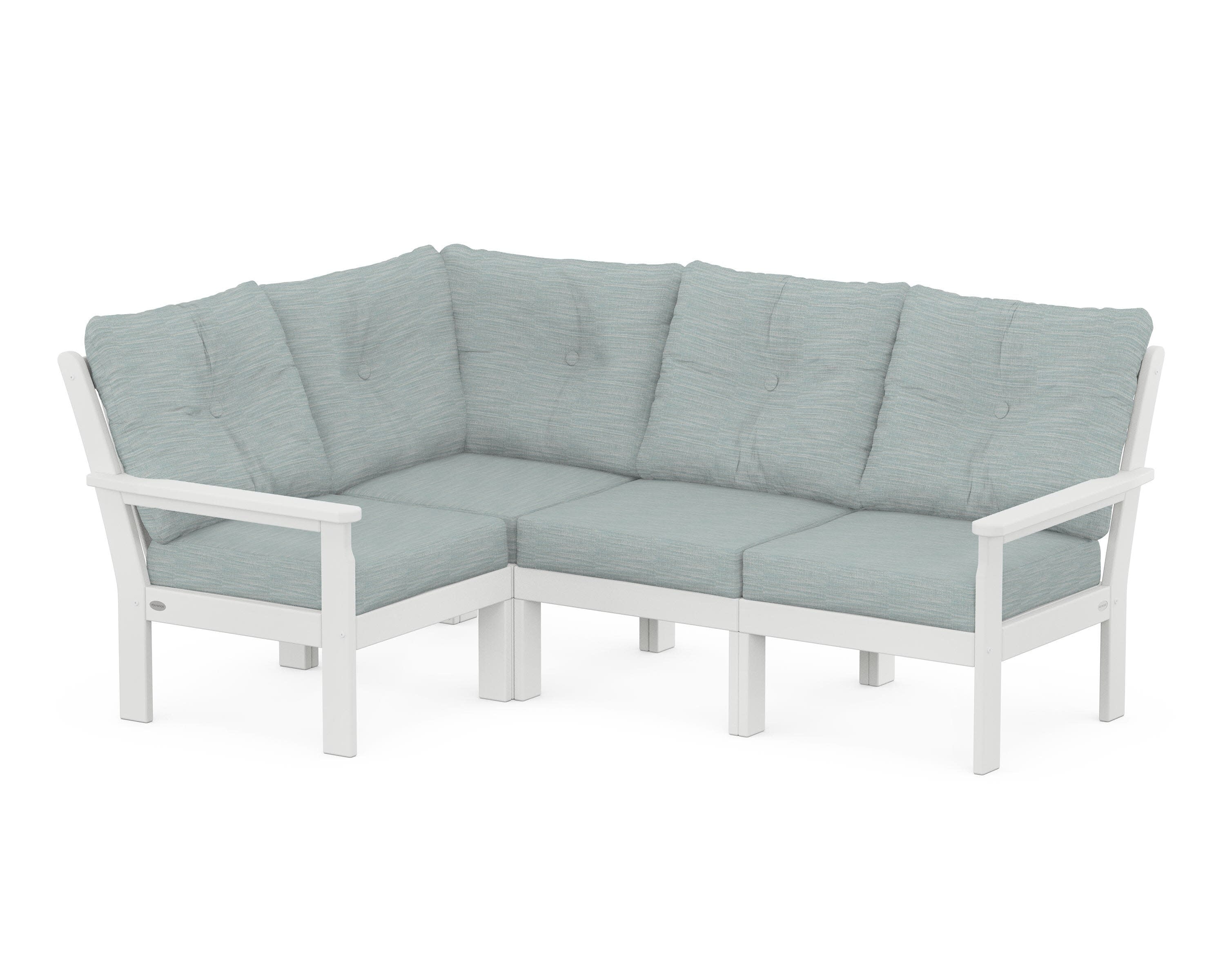 Vineyard 4-Piece Sectional in White / Soothe Mist