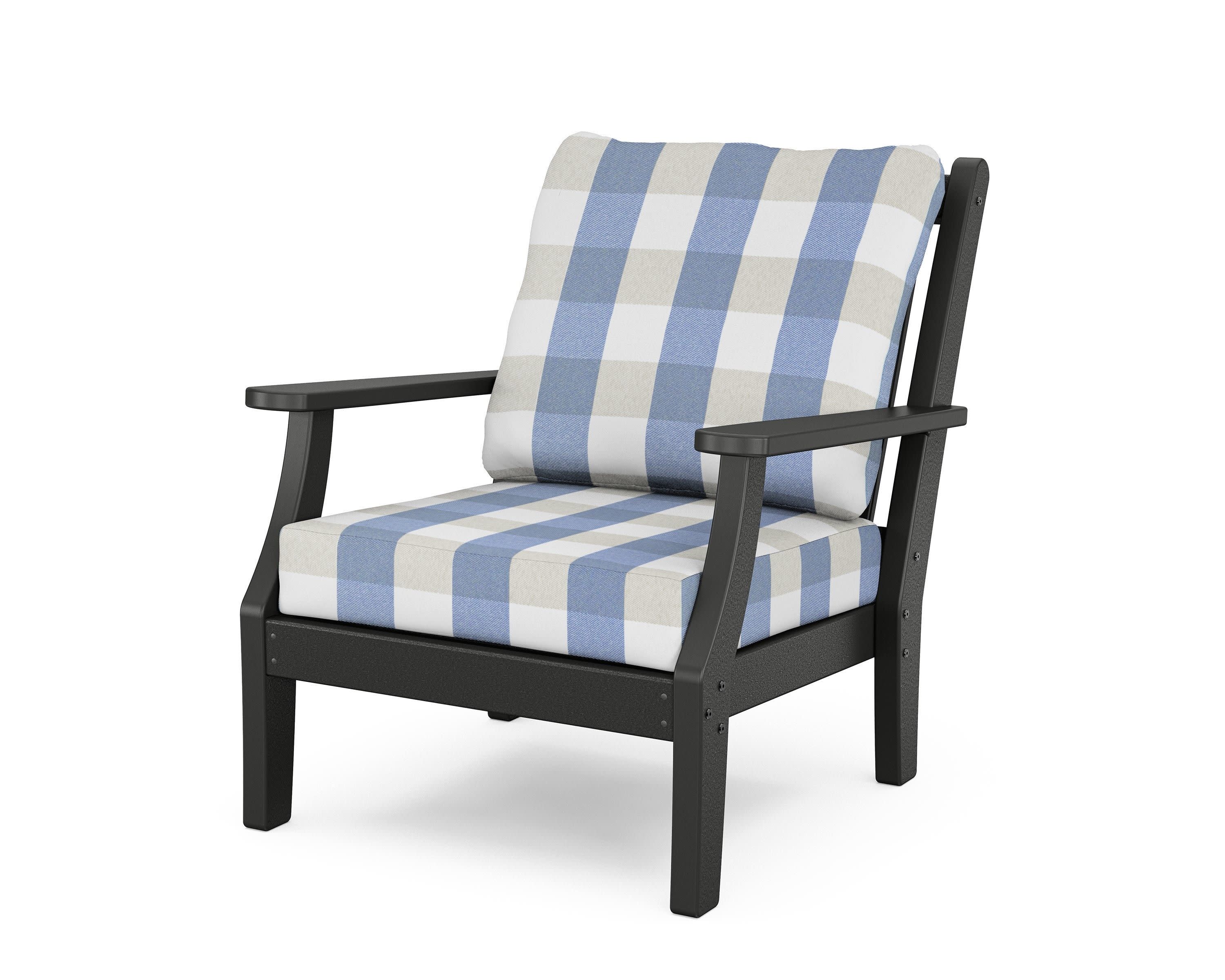 Wovendale Deep Seating Chair in Black / Buffalo Plaid Sky Blue