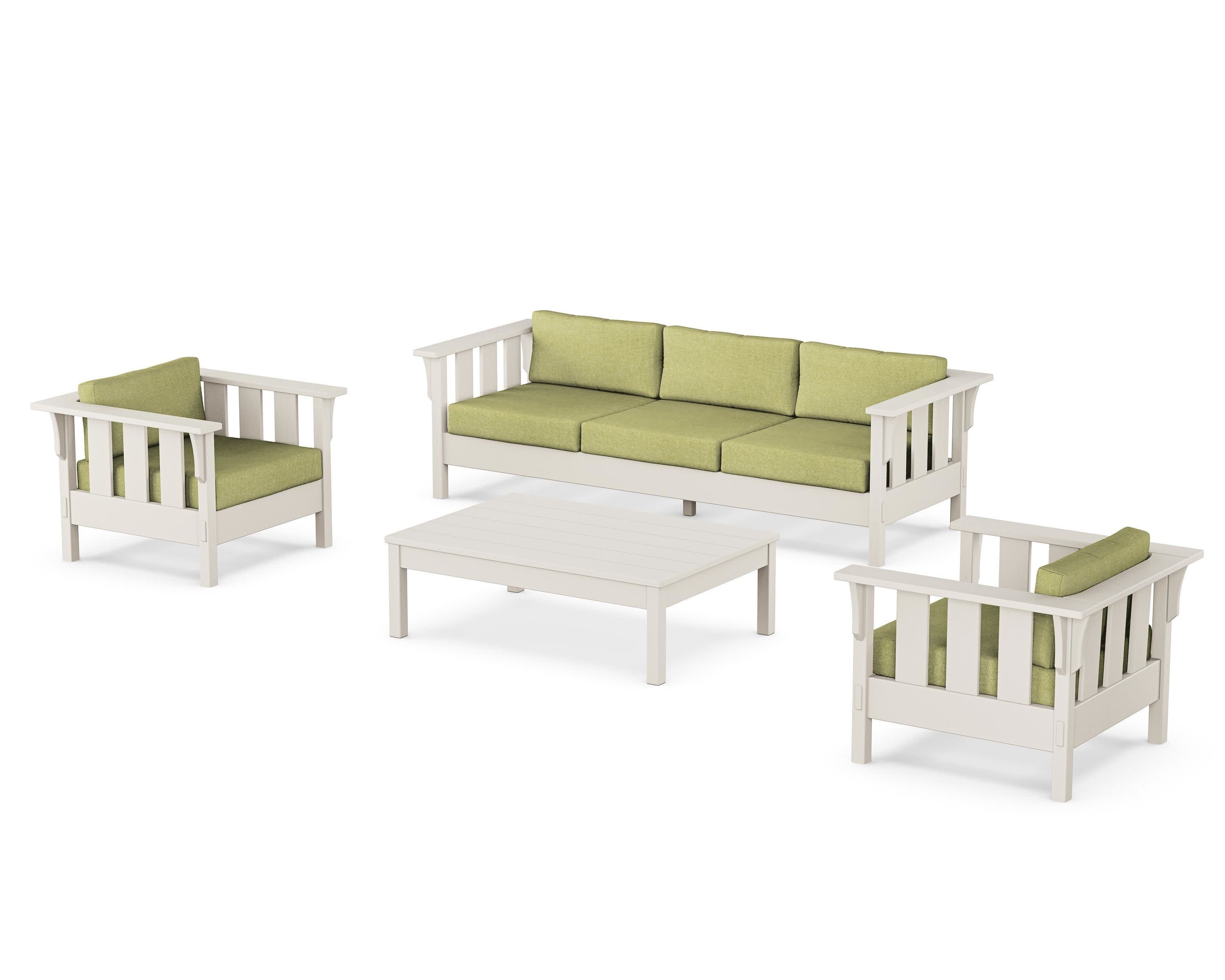 Acadia 4-Piece Deep Seating Set with Sofa in Sand / Chartreuse Boucle
