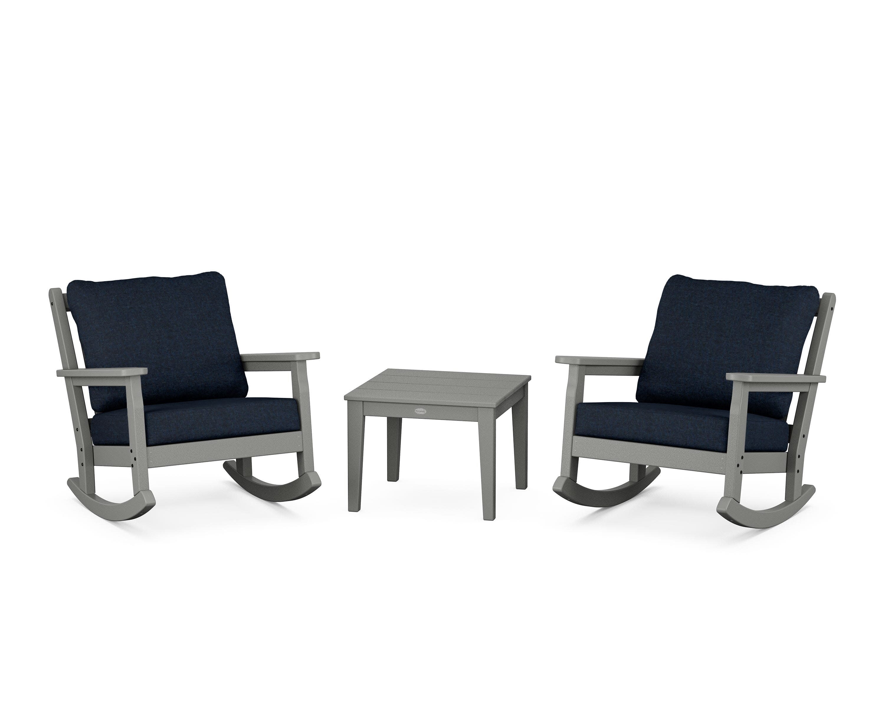 Chippendale 3-Piece Deep Seating Rocker Set in Slate Grey / Marine Indigo