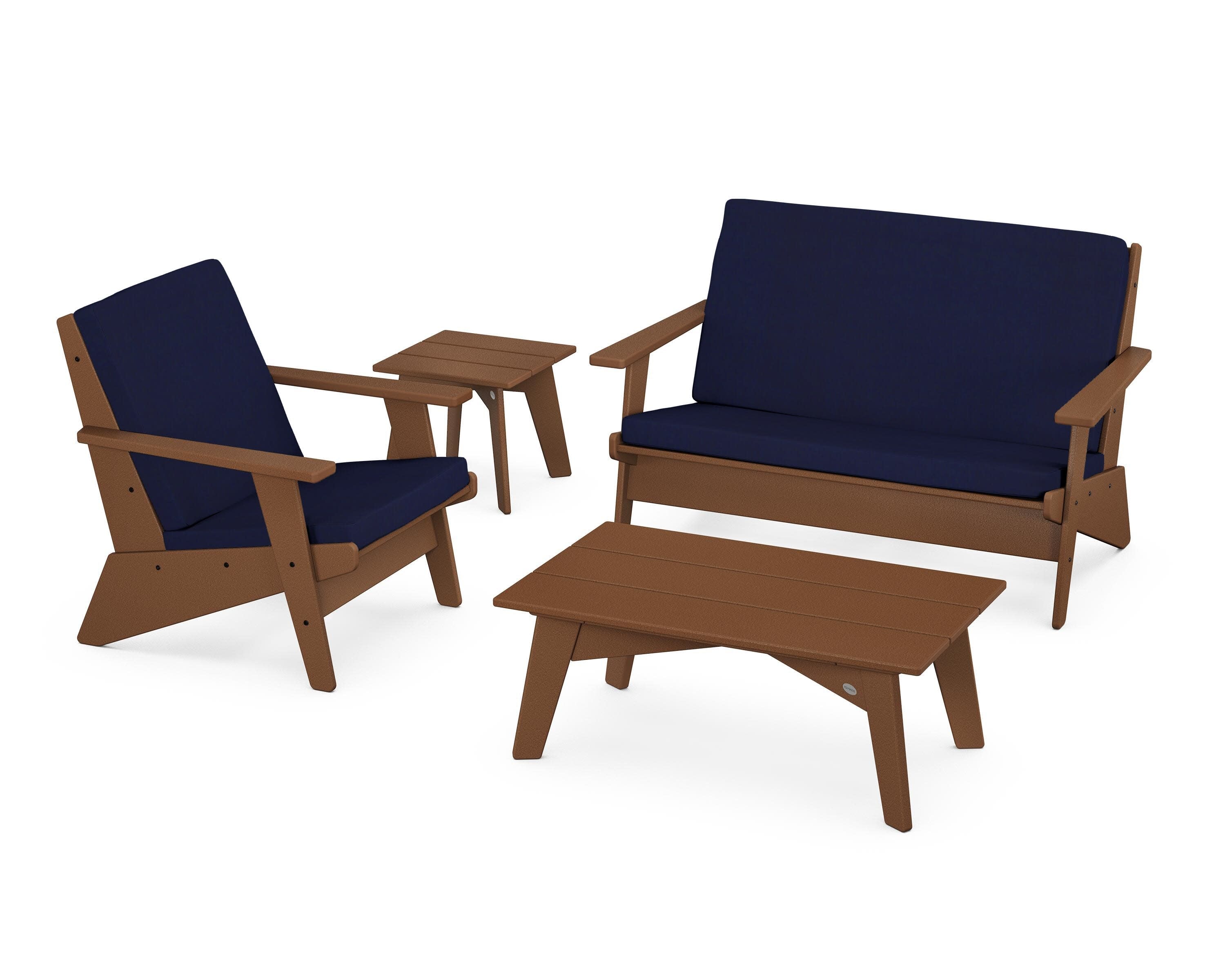 Riviera Modern Lounge 4-Piece Set in Teak / Navy
