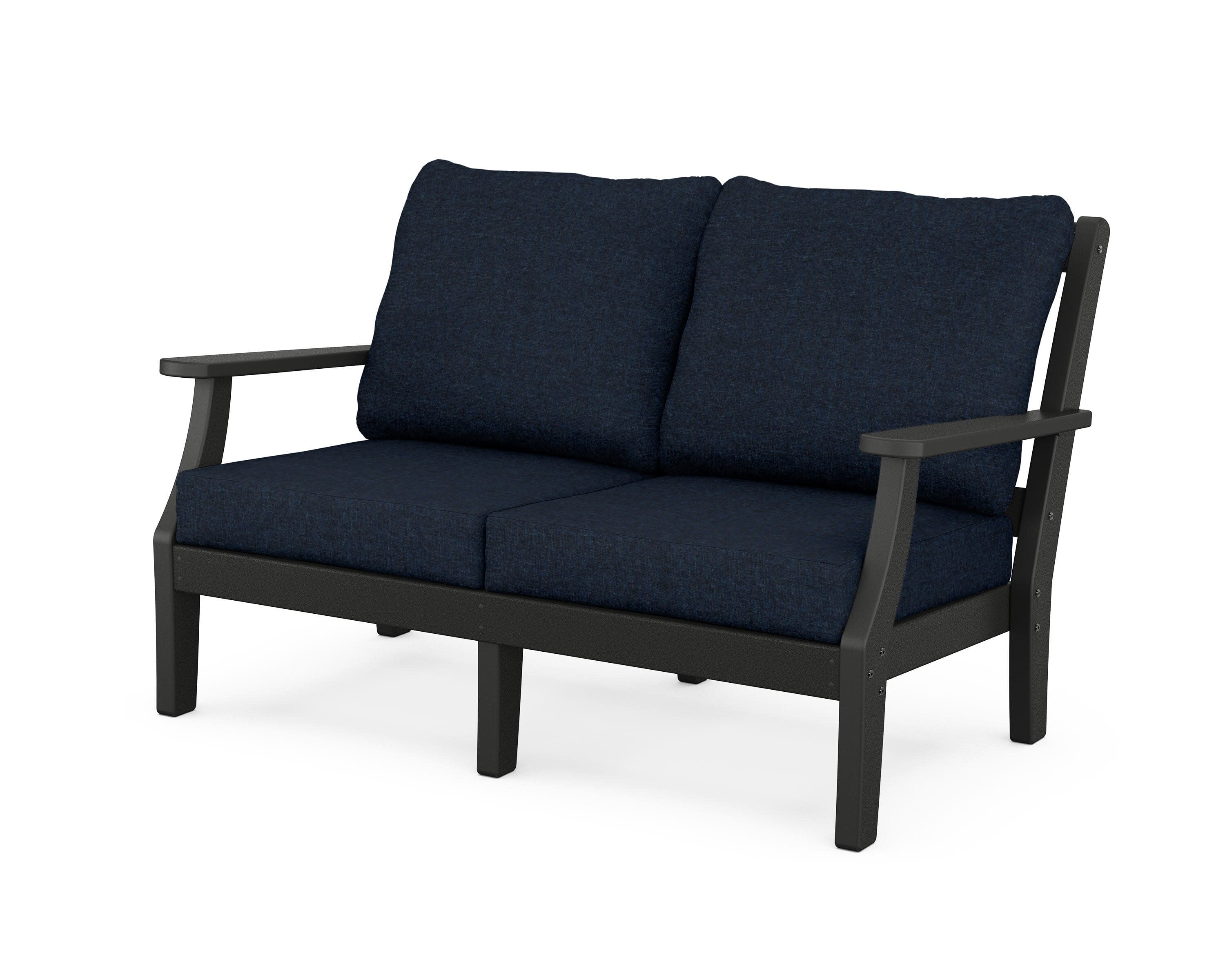 Chinoiserie Deep Seating Loveseat in Black / Marine Indigo