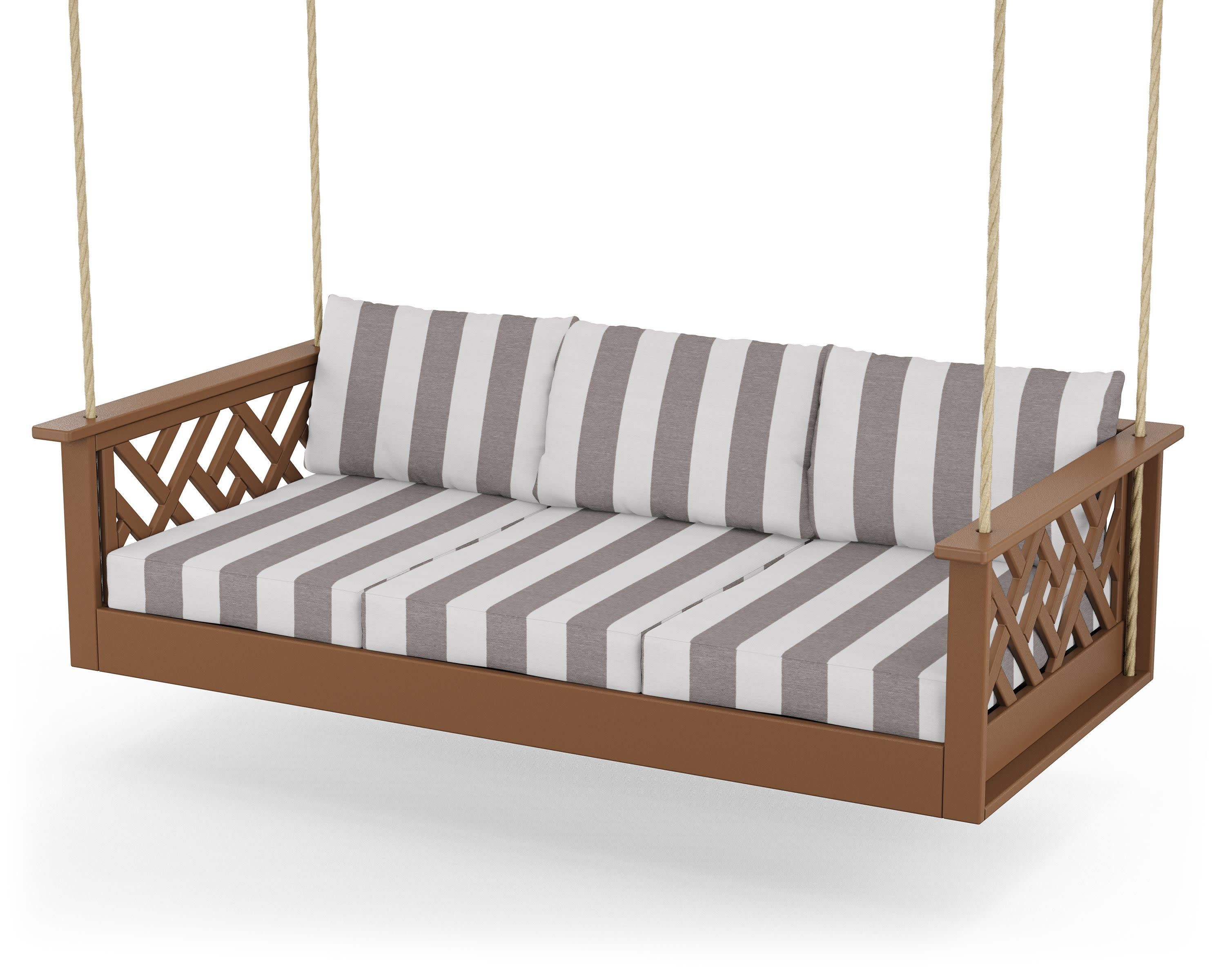 Chippendale Daybed Swing in Teak / Cabana Stripe Grey Mist