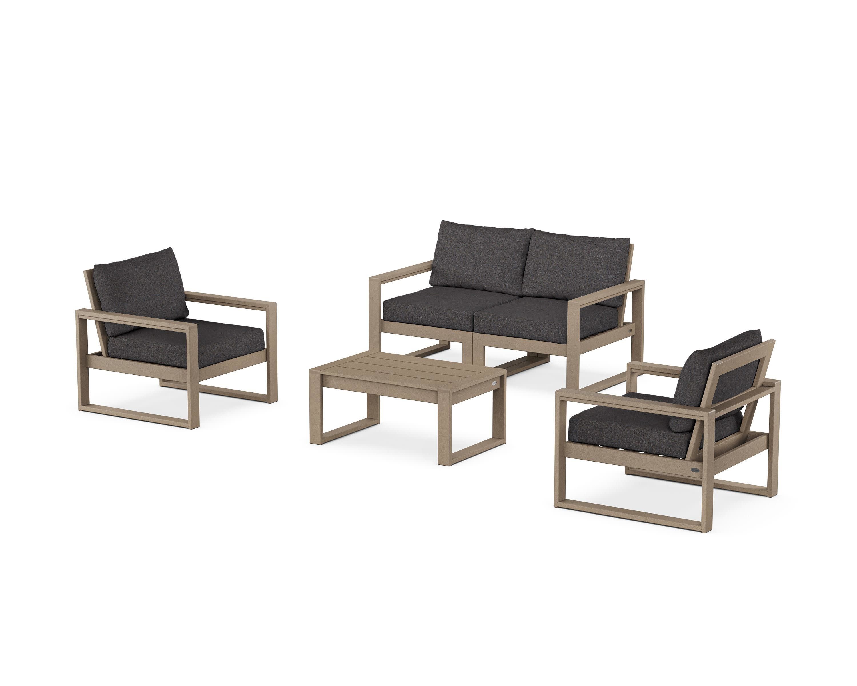 EDGE Sectional 4-Piece Deep Seating Set with Loveseat in Vintage Sahara / Ash Charcoal