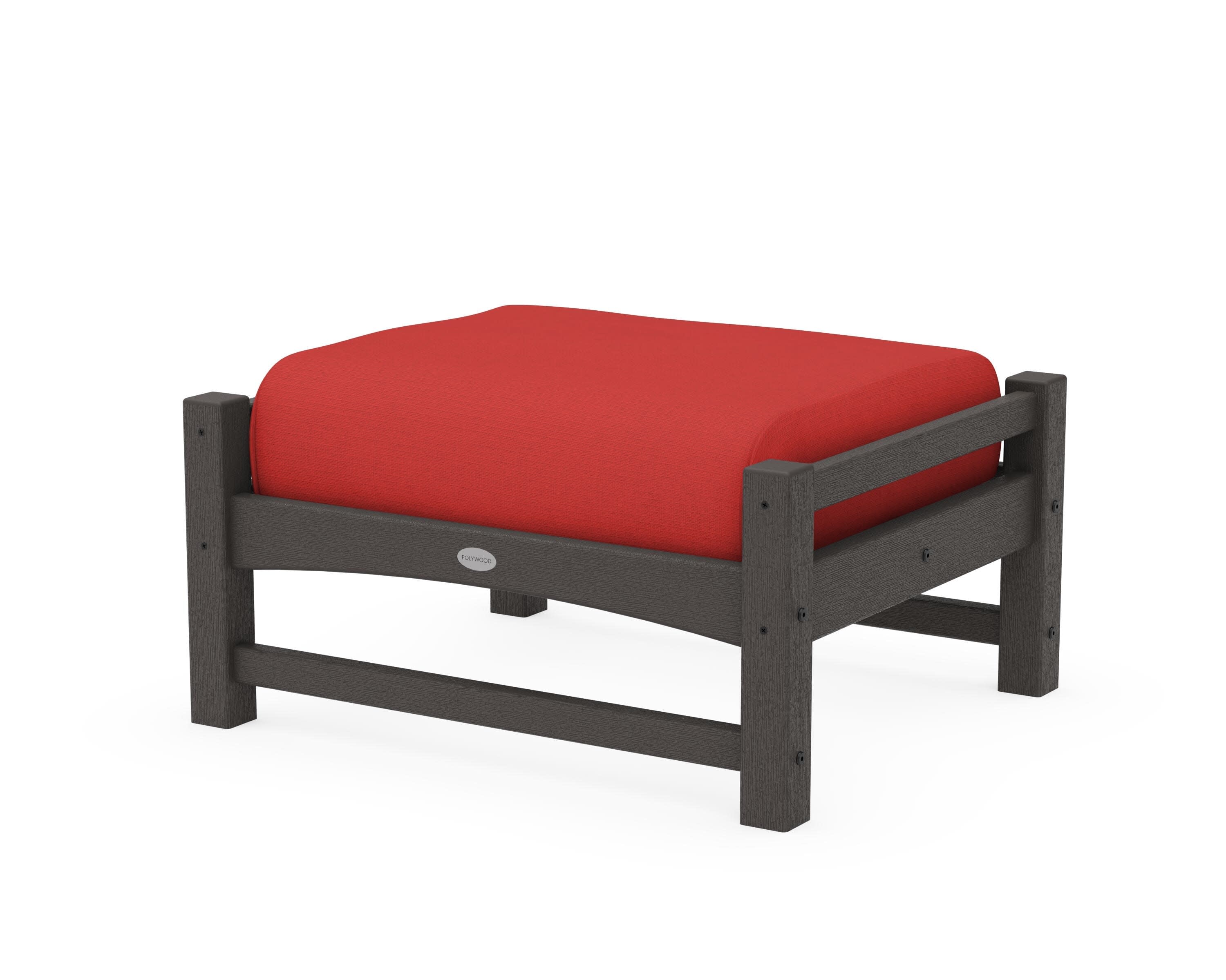 Club Ottoman in Vintage Coffee / Crimson Linen