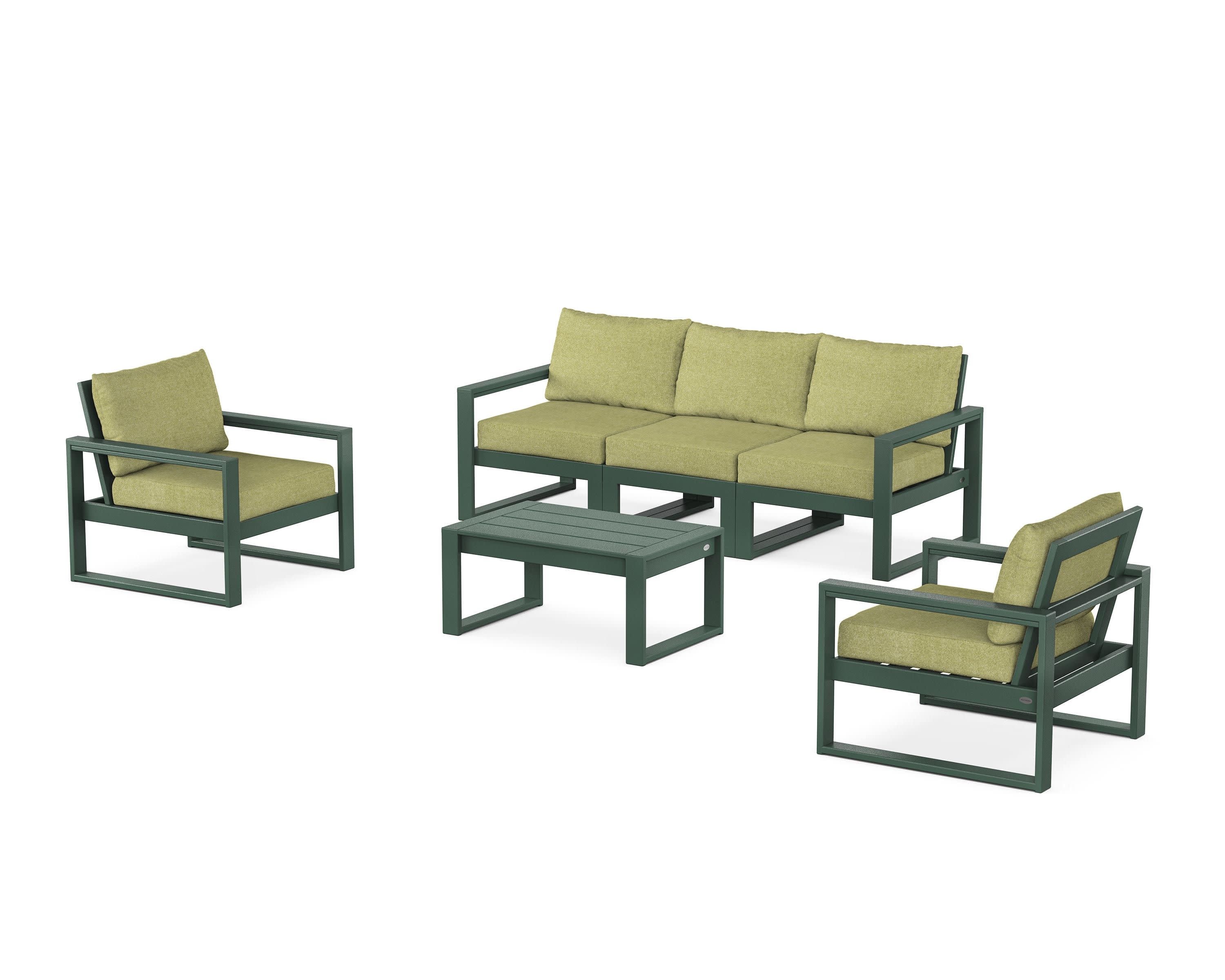EDGE Sectional 4-Piece Deep Seating Set with Sofa in Green / Chartreuse Boucle