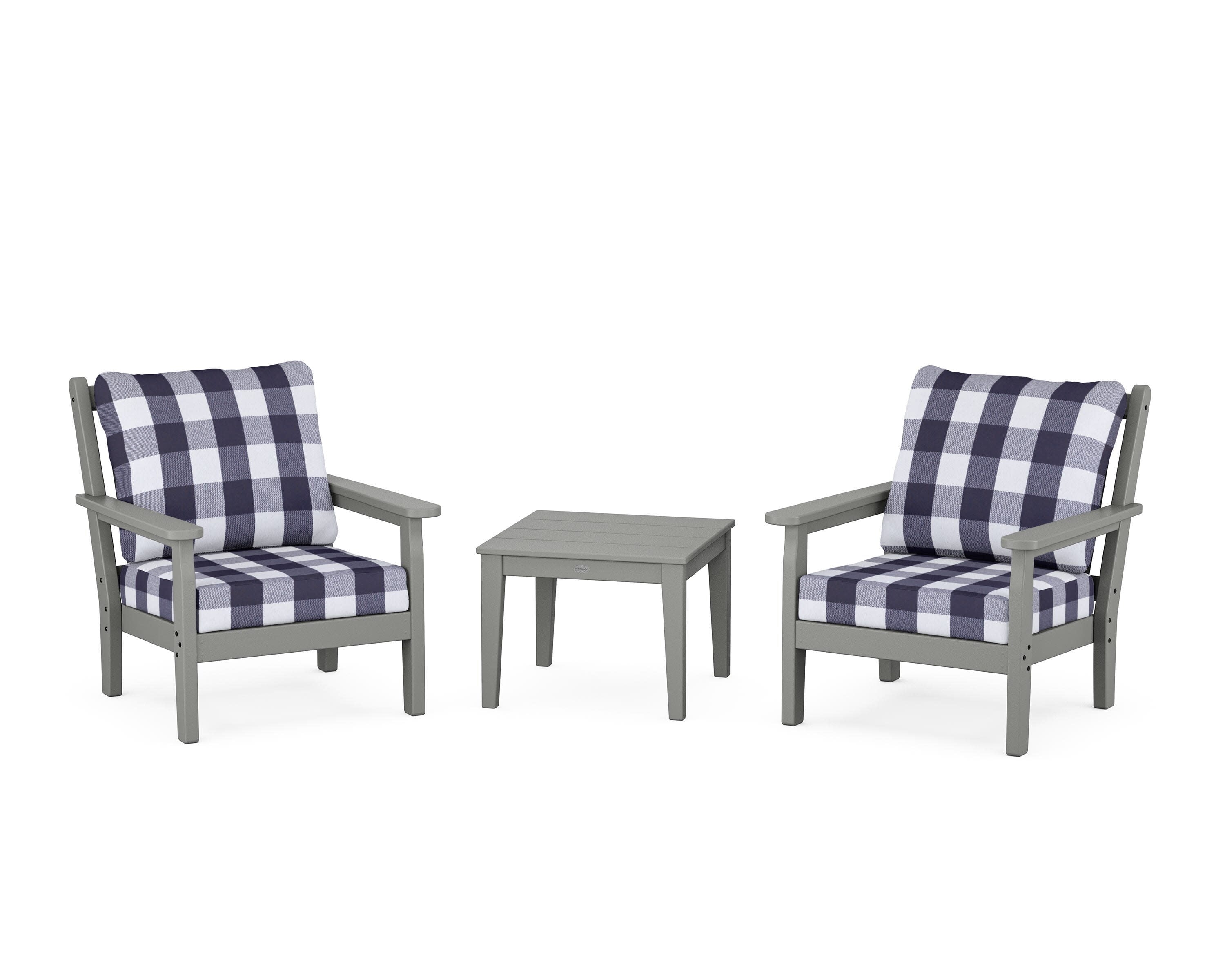 Chippendale 3-Piece Deep Seating Set in Slate Grey / Buffalo Plaid Navy