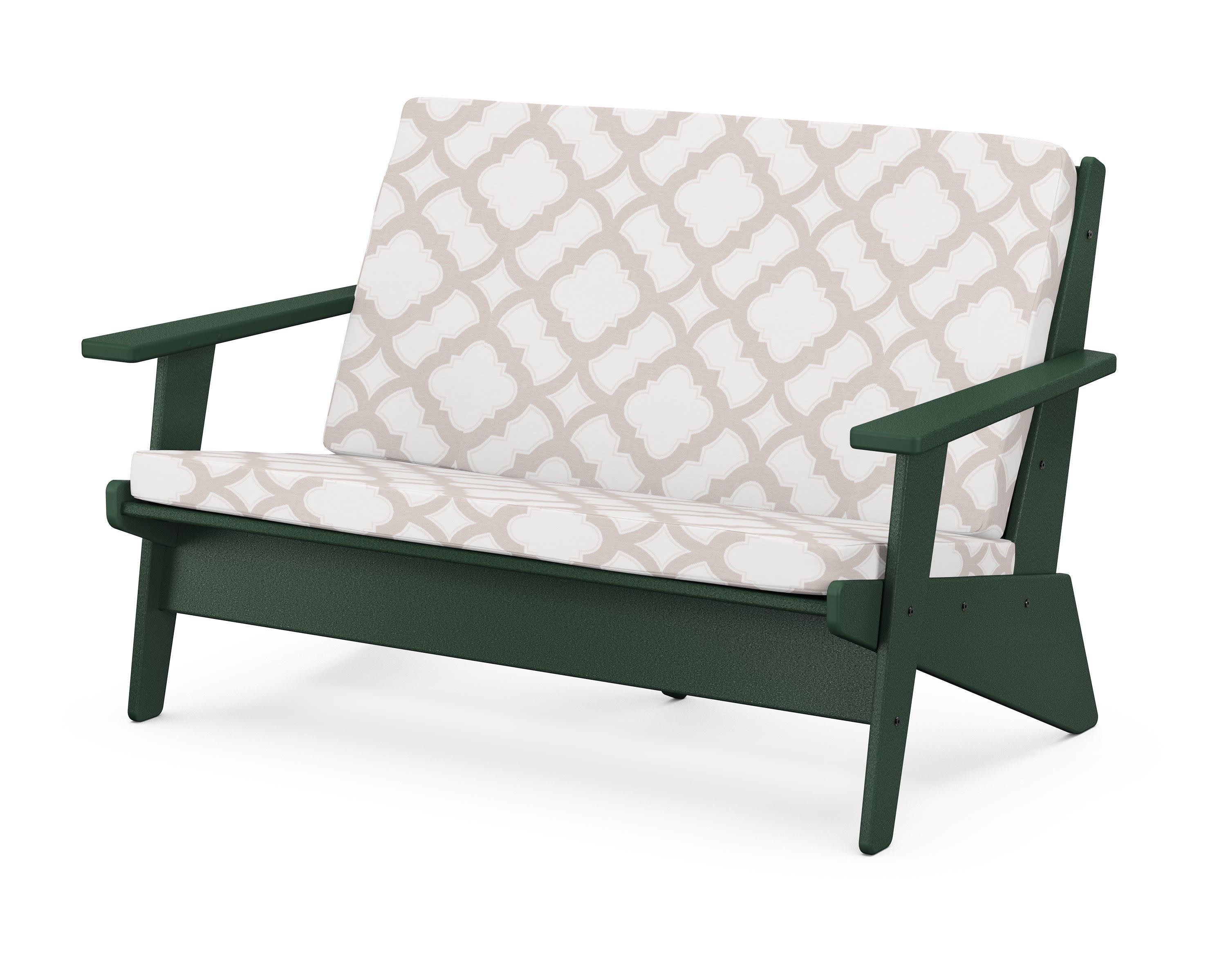 Riviera Modern Lounge Loveseat in Green / Trellis Dune Burlap