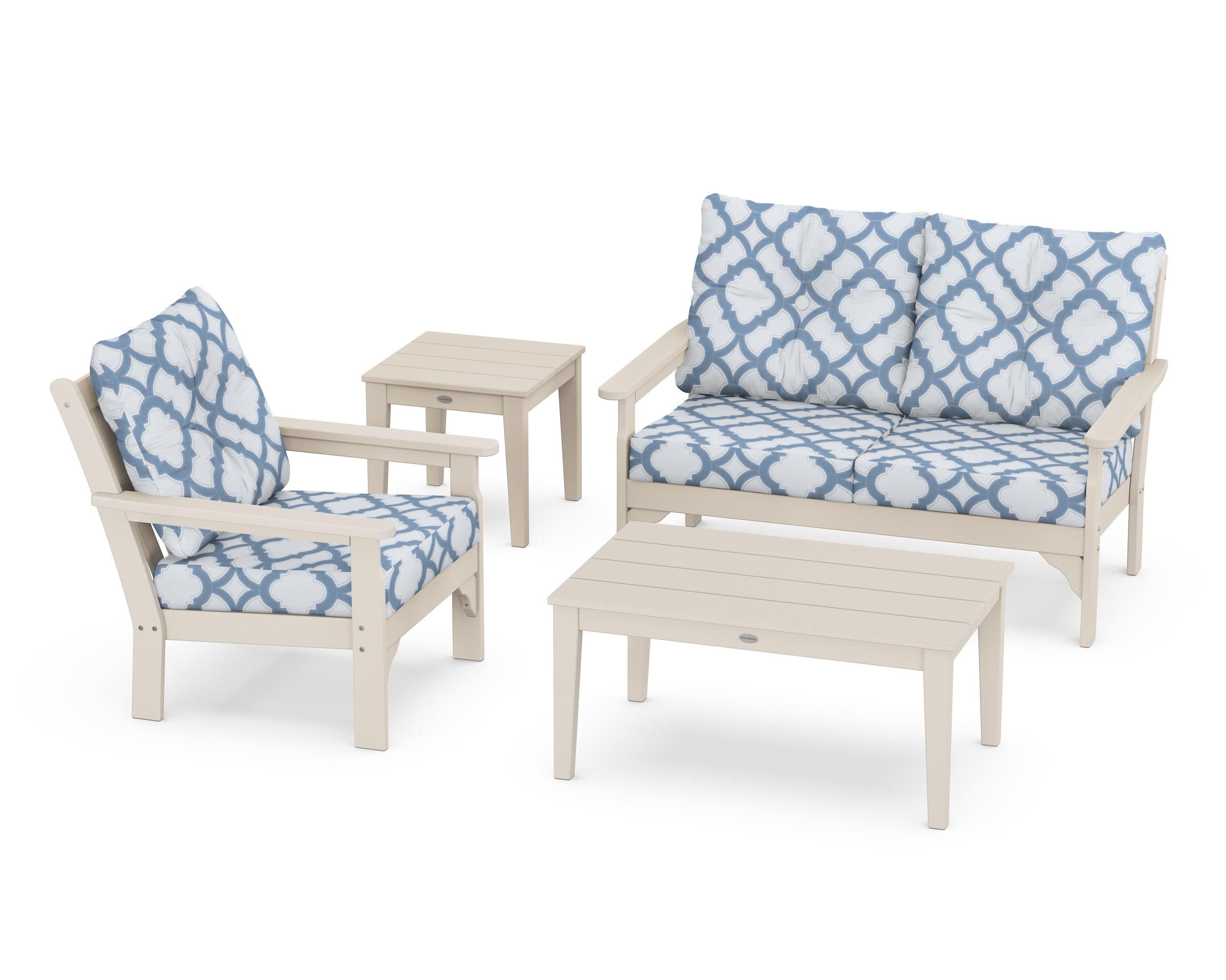 Vineyard 4-Piece Deep Seating Set in Sand / Trellis Sky Blue