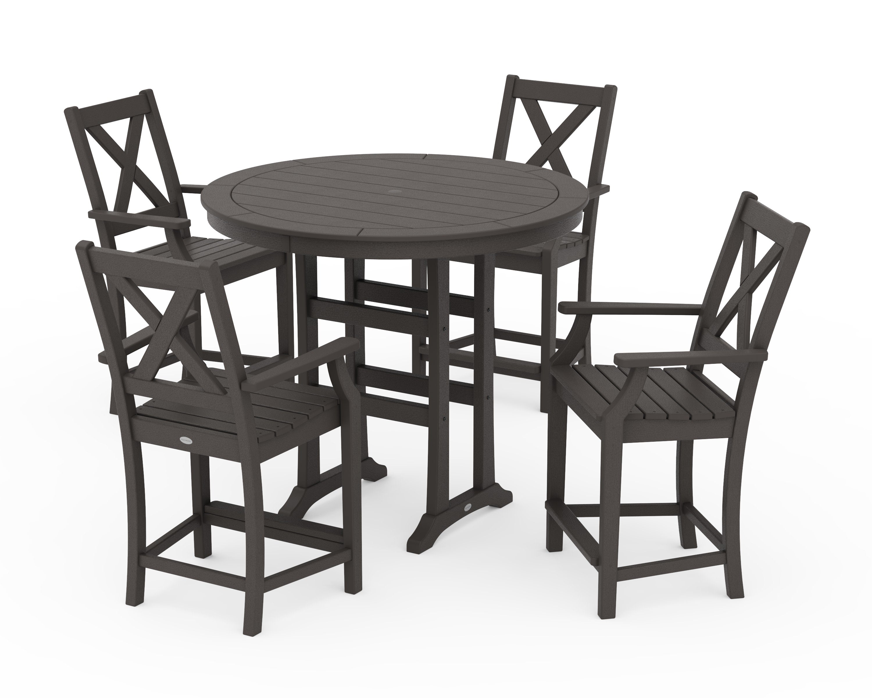 Braxton 5-Piece Nautical Trestle Arm Chair Counter Set in Vintage Coffee