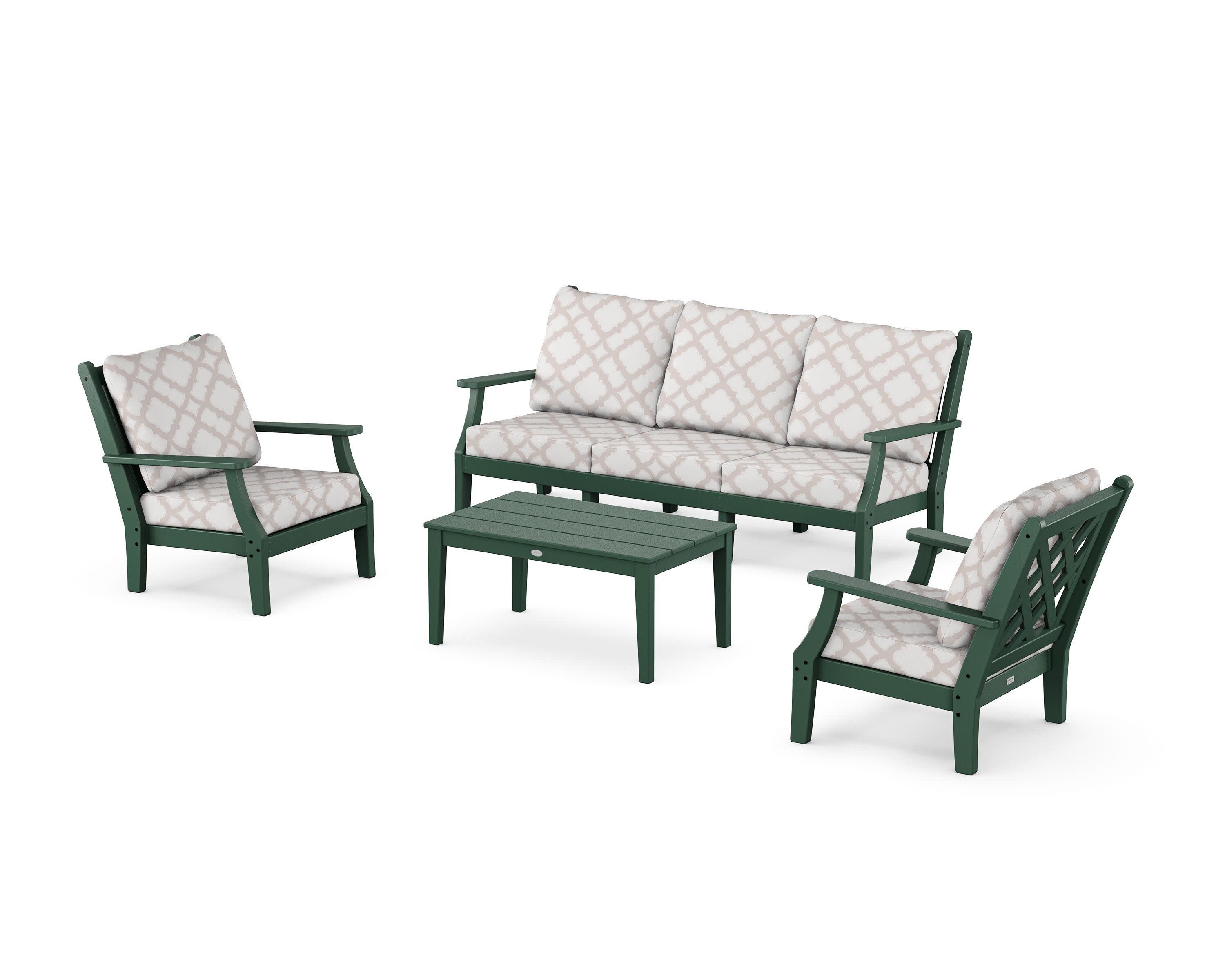 Wovendale 4-Piece Deep Seating Set with Sofa in Green / Trellis Dune Burlap
