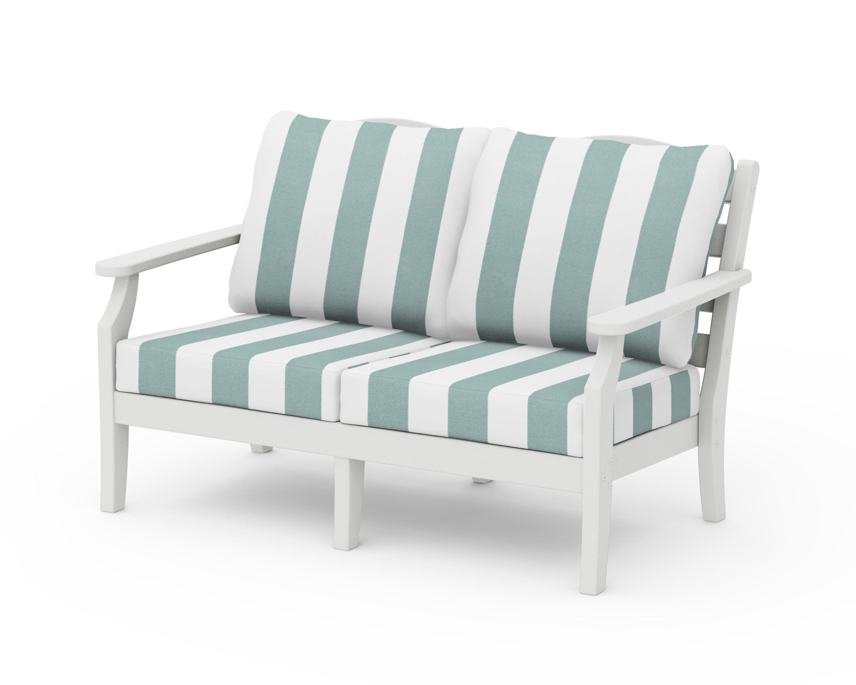 Savannah Deep Seating Loveseat in Vintage White / Cabana Stripe Glacier Spa