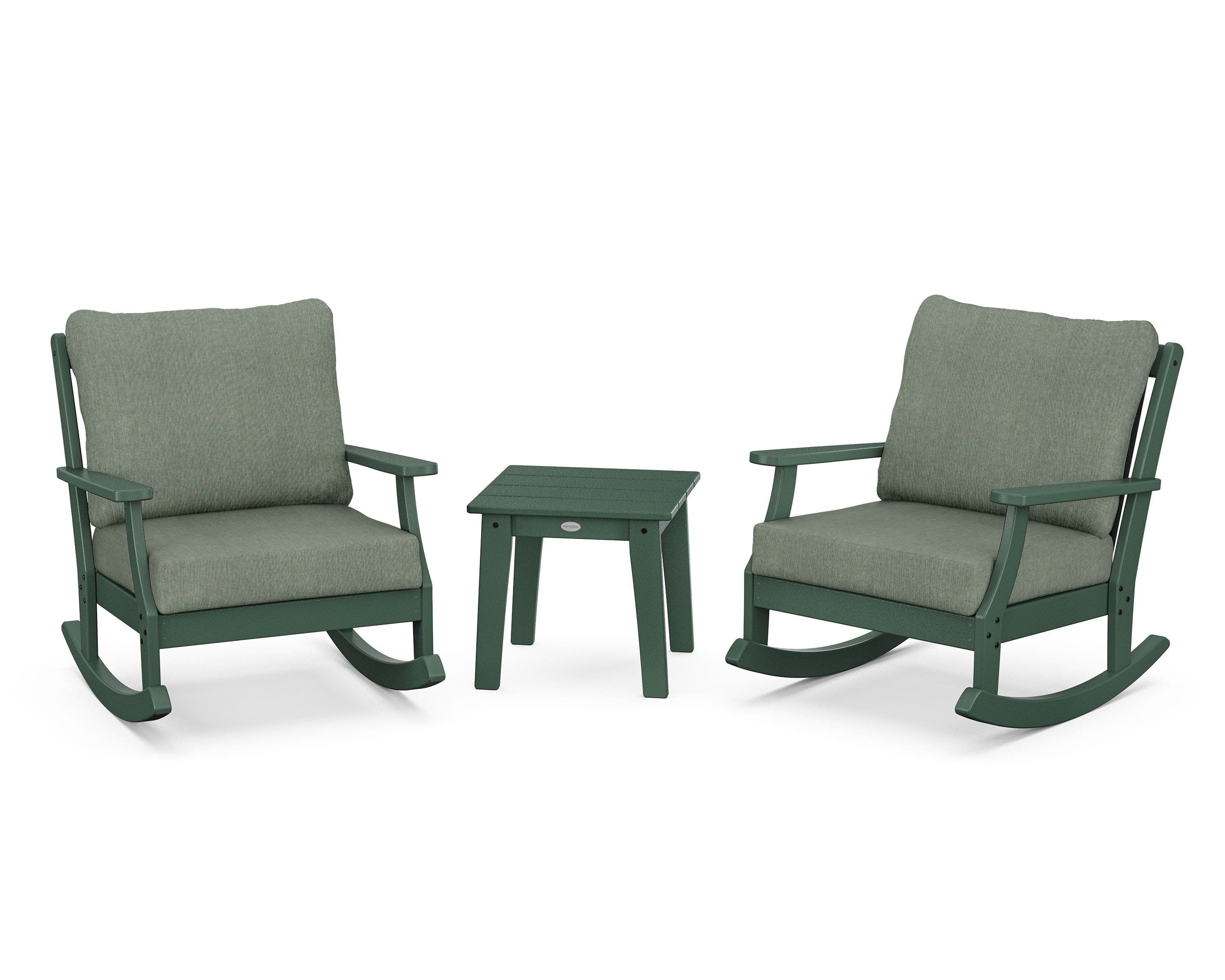 Braxton 3-Piece Deep Seating Rocker Set in Green / Cast Sage