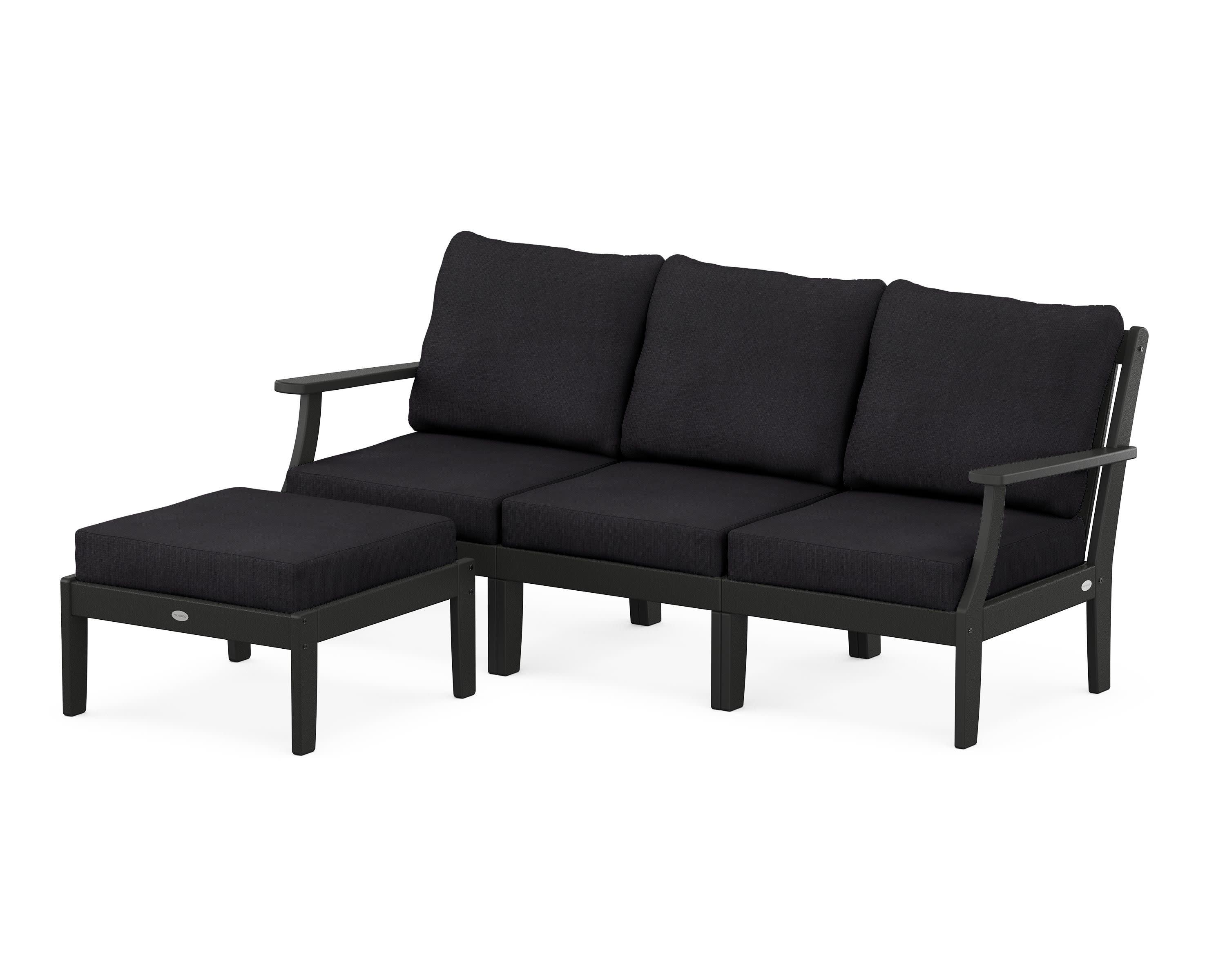 Braxton Modular 4-Piece Deep Seating Set with Ottoman in Black / Midnight Linen