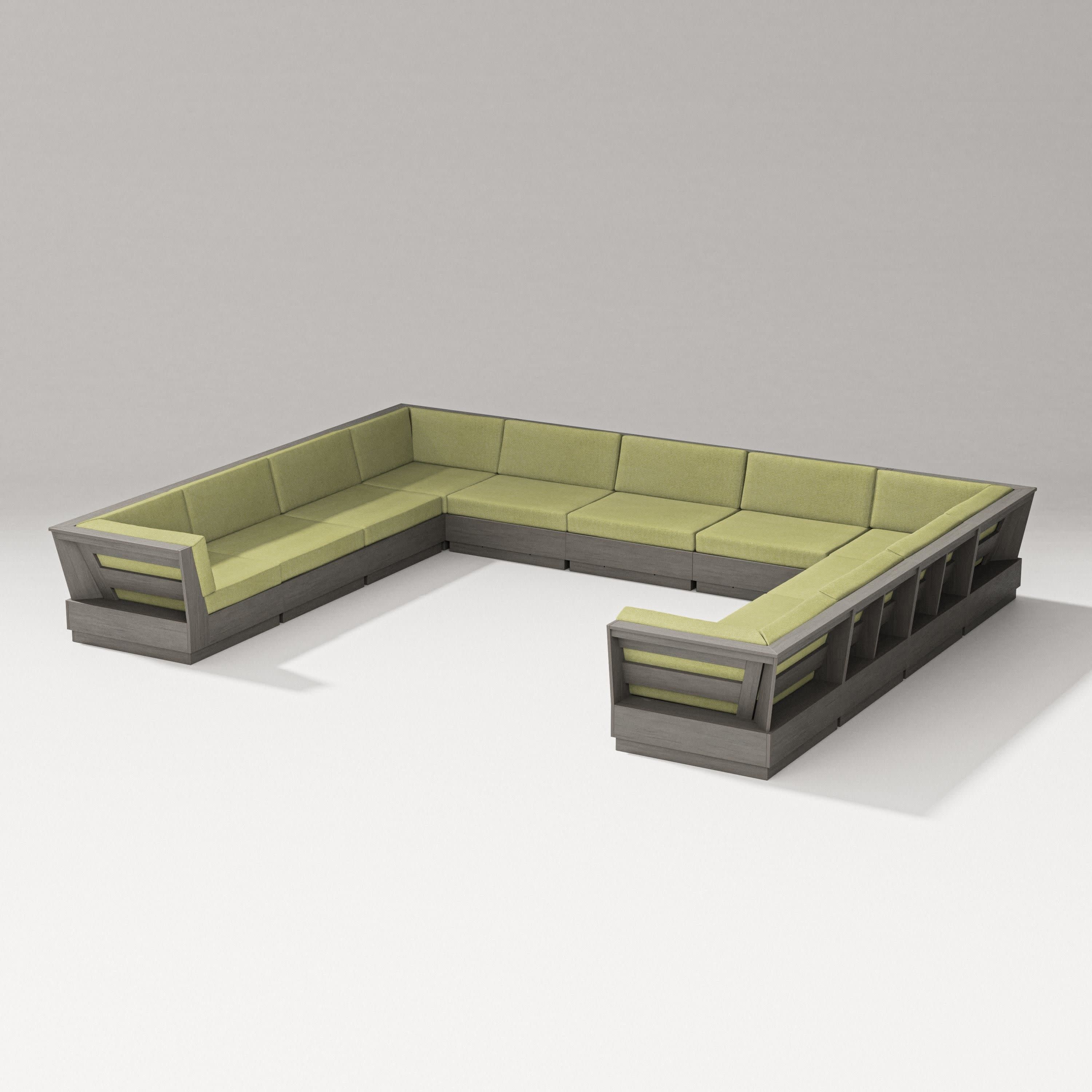 Elevate Large U-Shaped Sectional in Driftwood / Chartreuse Boucle