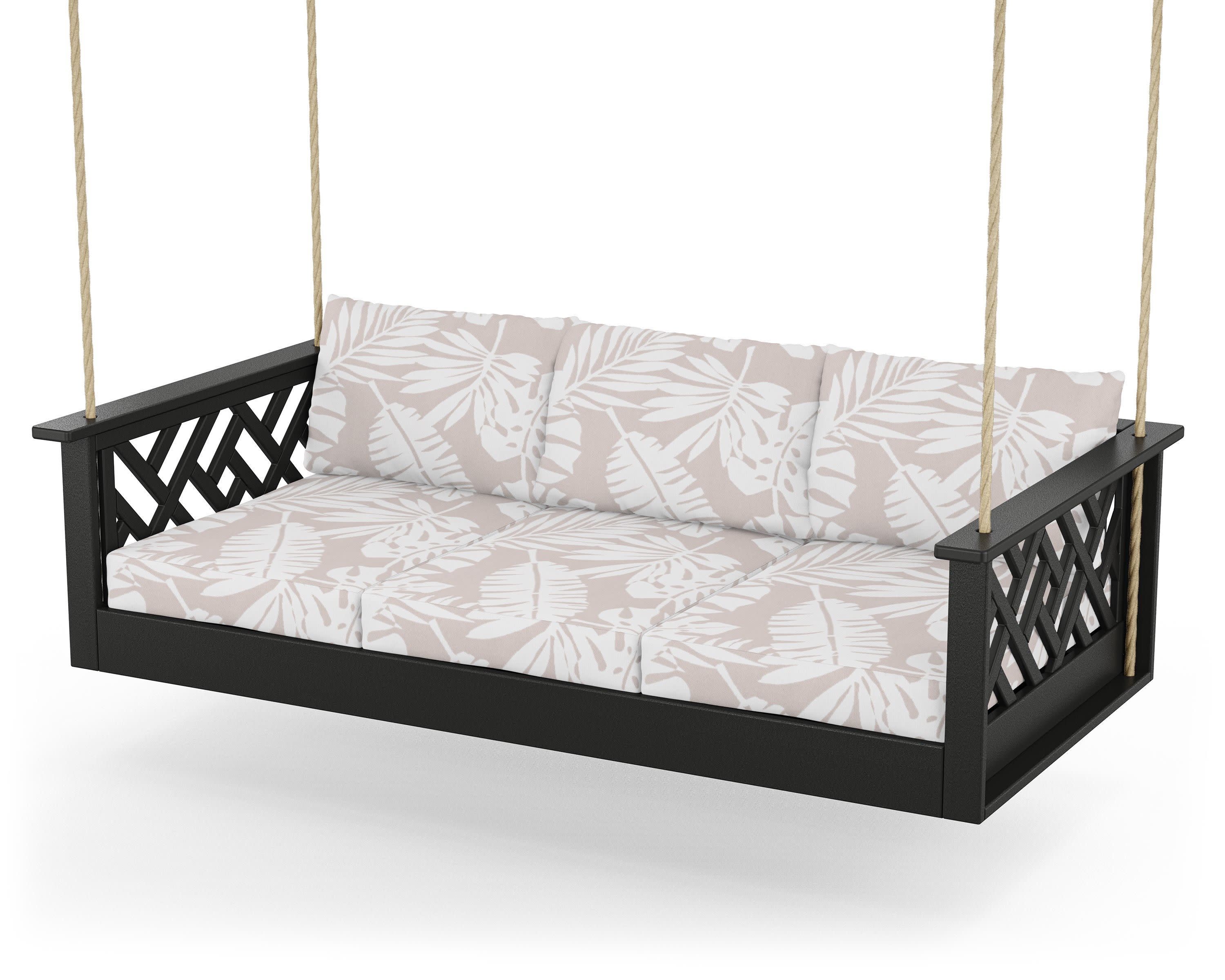 Chippendale Daybed Swing in Black / Leaf Dune Burlap
