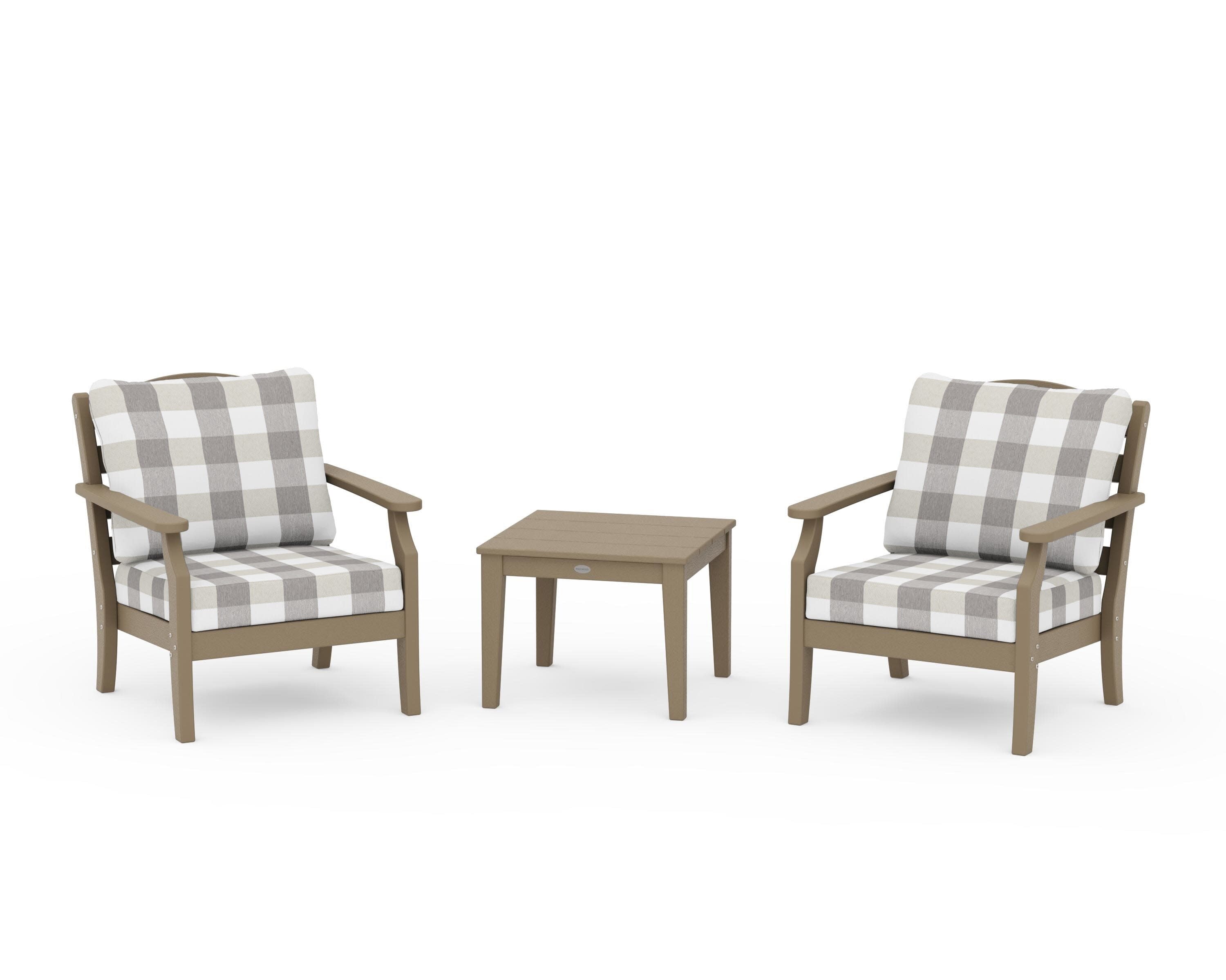 Savannah 3-Piece Deep Seating Set in Vintage Sahara / Buffalo Plaid Grey Mist