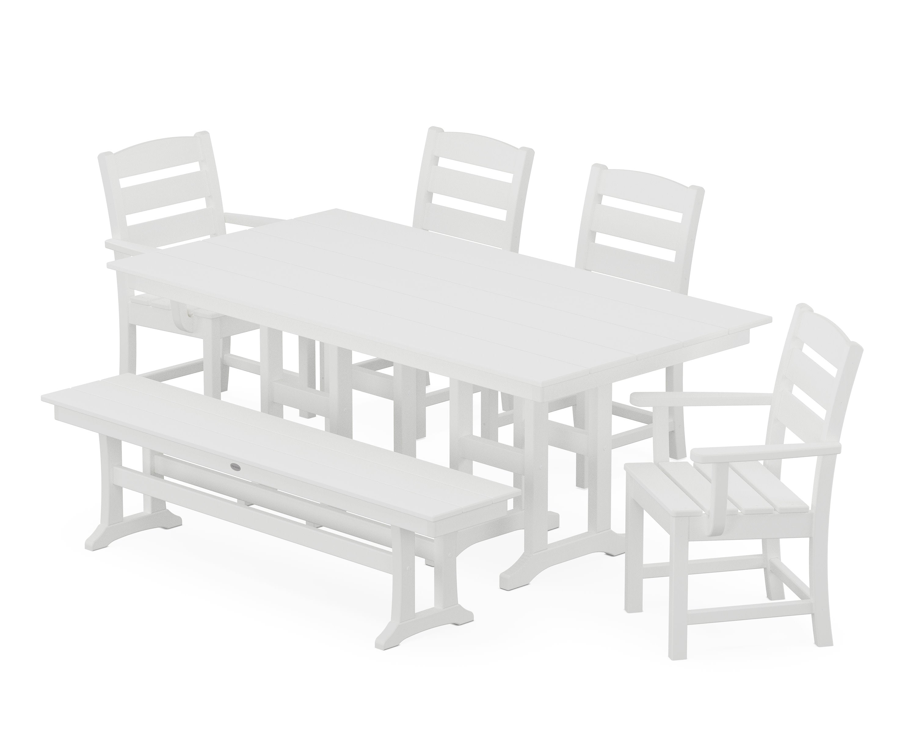 Lakeside 6-Piece Farmhouse Dining Set with Bench in White