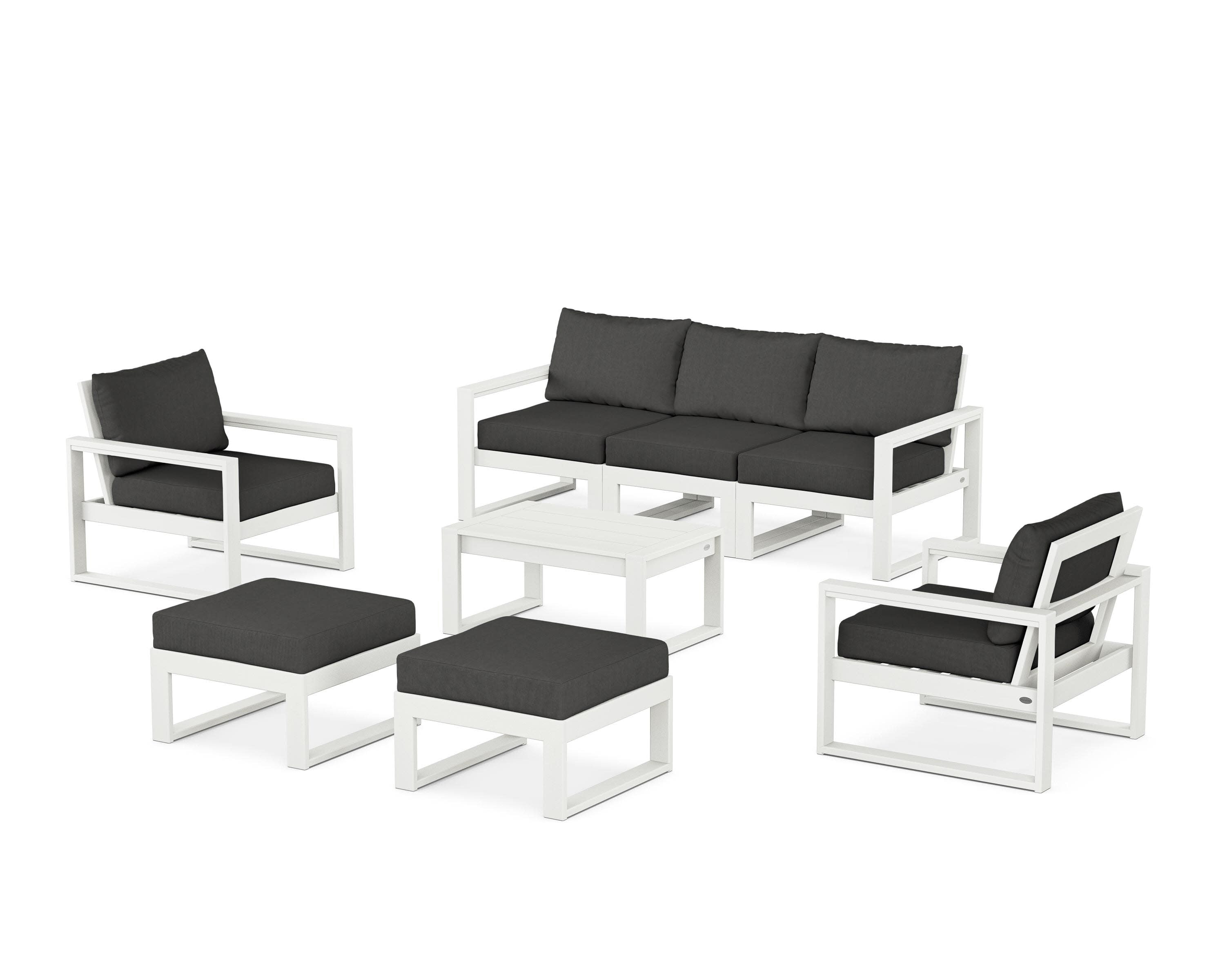 EDGE Sectional 8-Piece Lounge Sofa Set in Vintage White / Spectrum Carbon