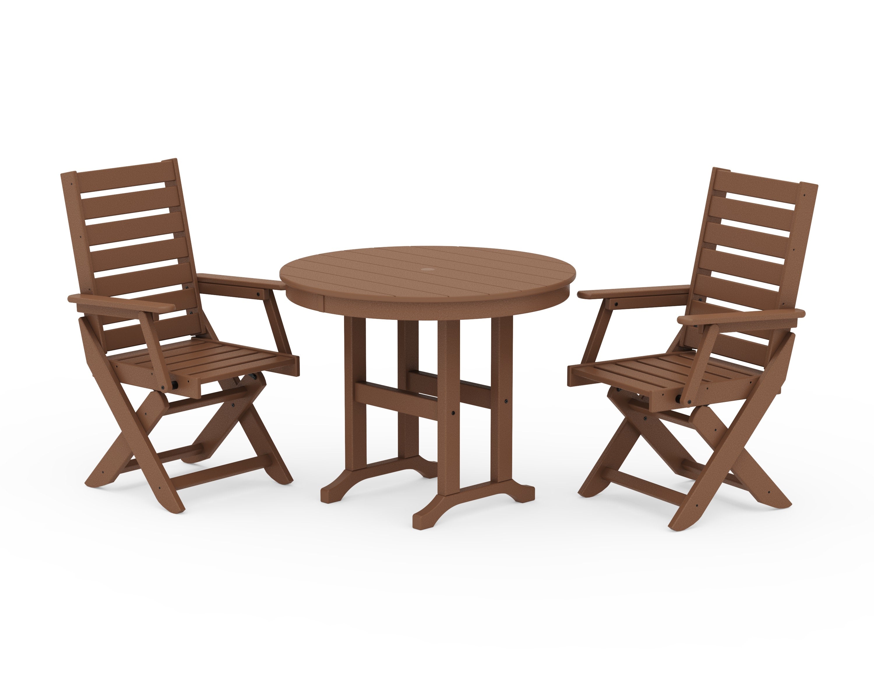 Captain Folding Chair 3-Piece Round Dining Set in Teak