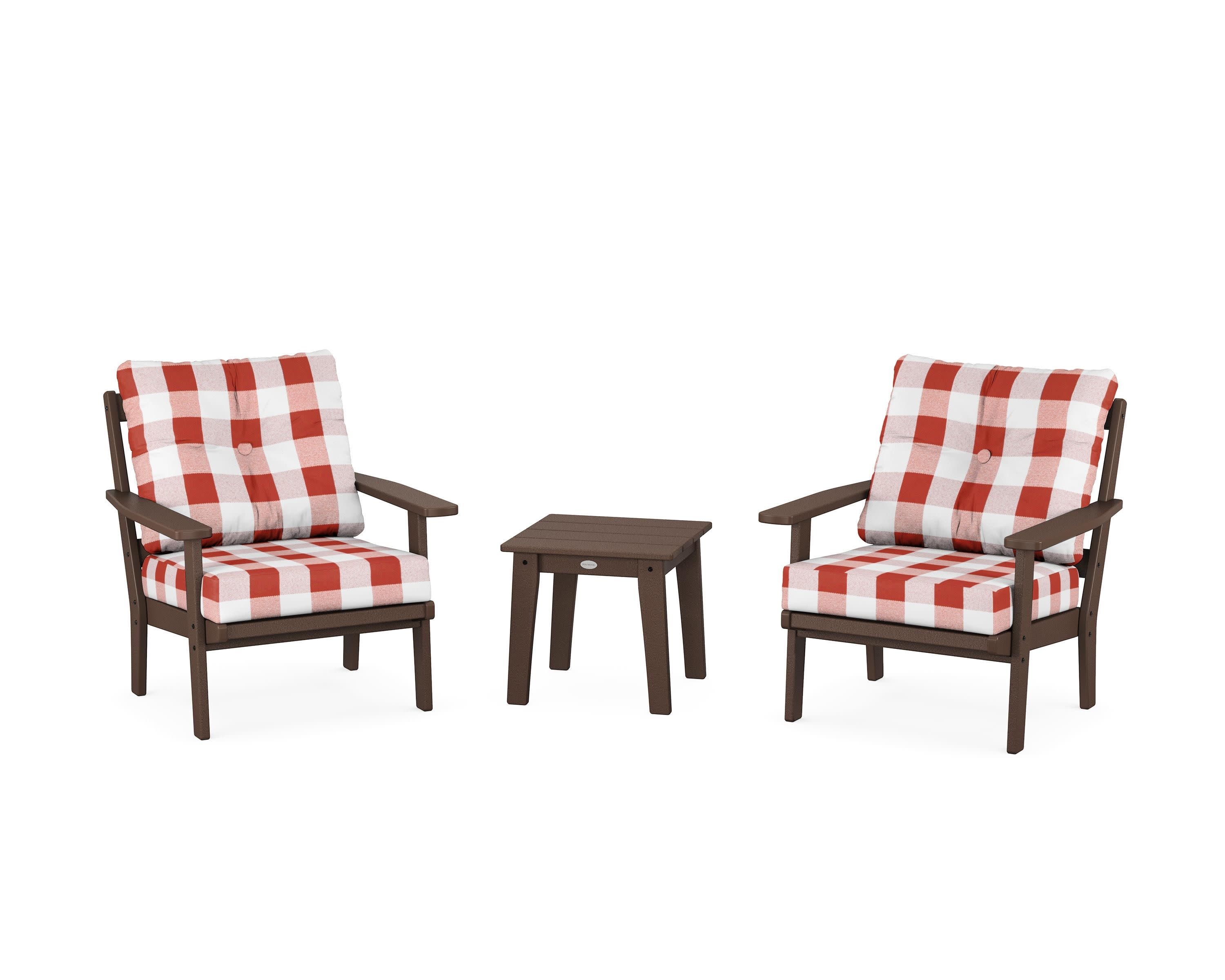 Oxford 3-Piece Deep Seating Set in Mahogany / Buffalo Plaid Crimson