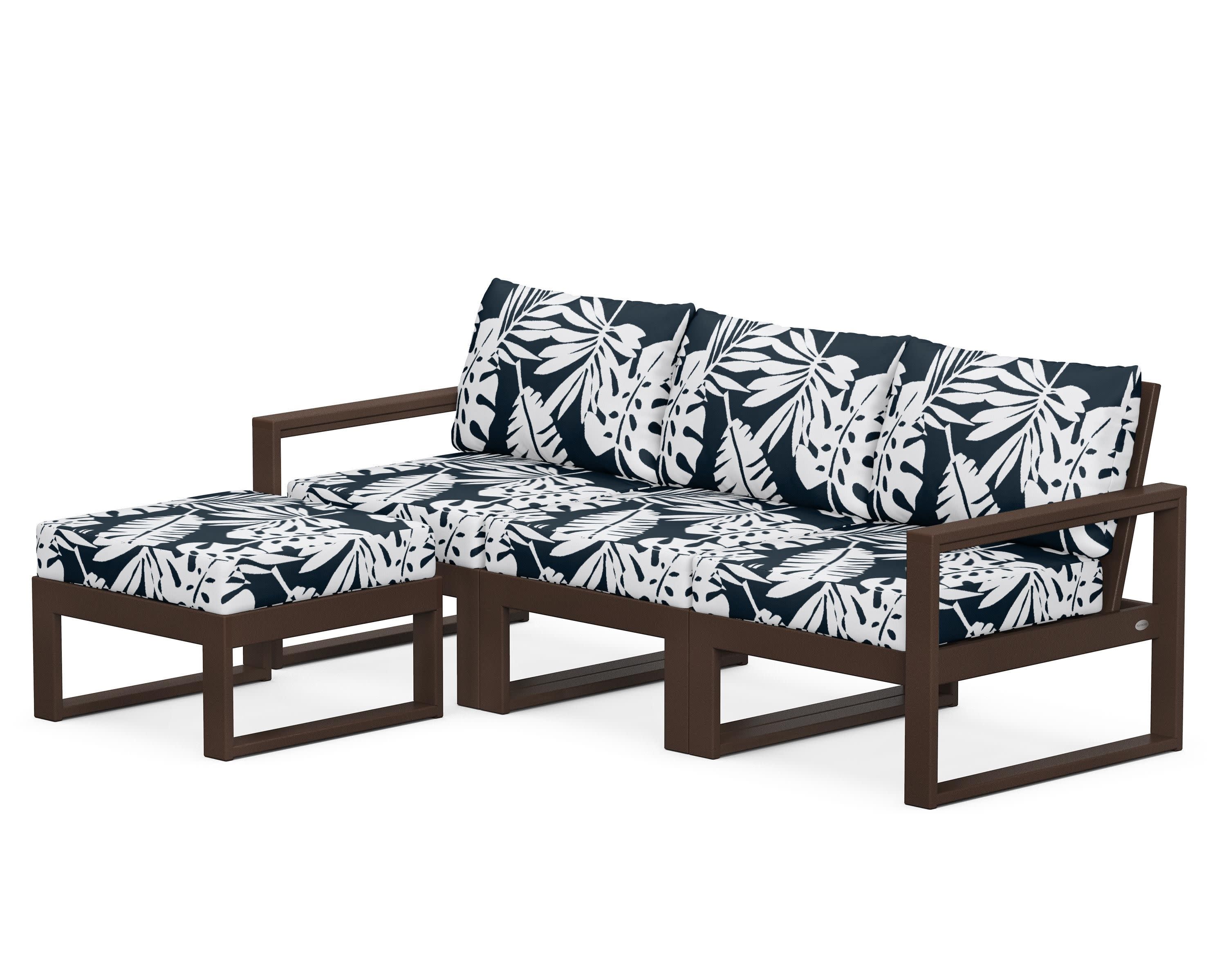 EDGE 4-Piece Modular Deep Seating Set with Ottoman in Mahogany / Leaf Marine Indigo