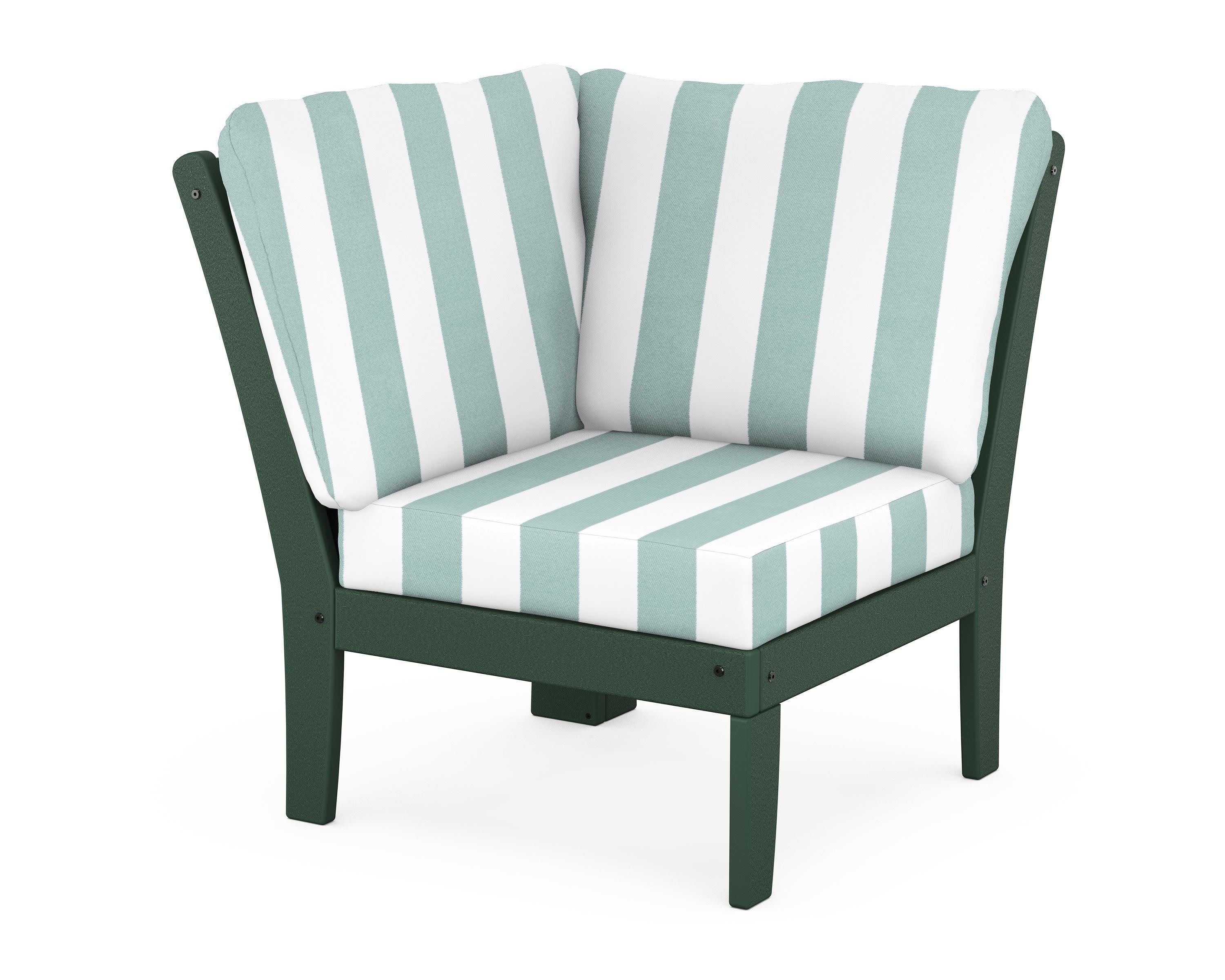 Braxton Modular Corner Chair in Green / Cabana Stripe Glacier Spa