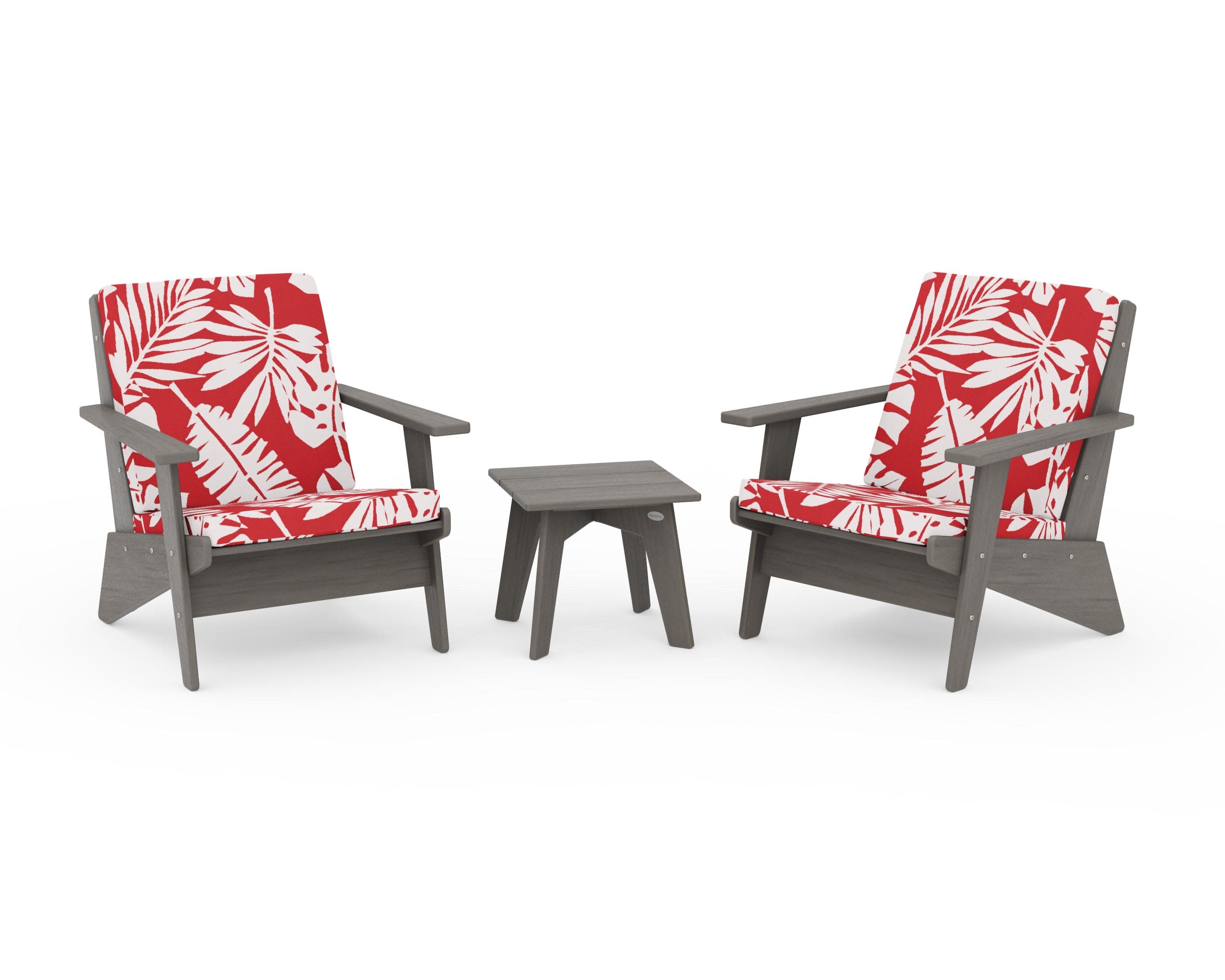 Riviera Modern Lounge 3-Piece Set in Driftwood / Leaf Crimson