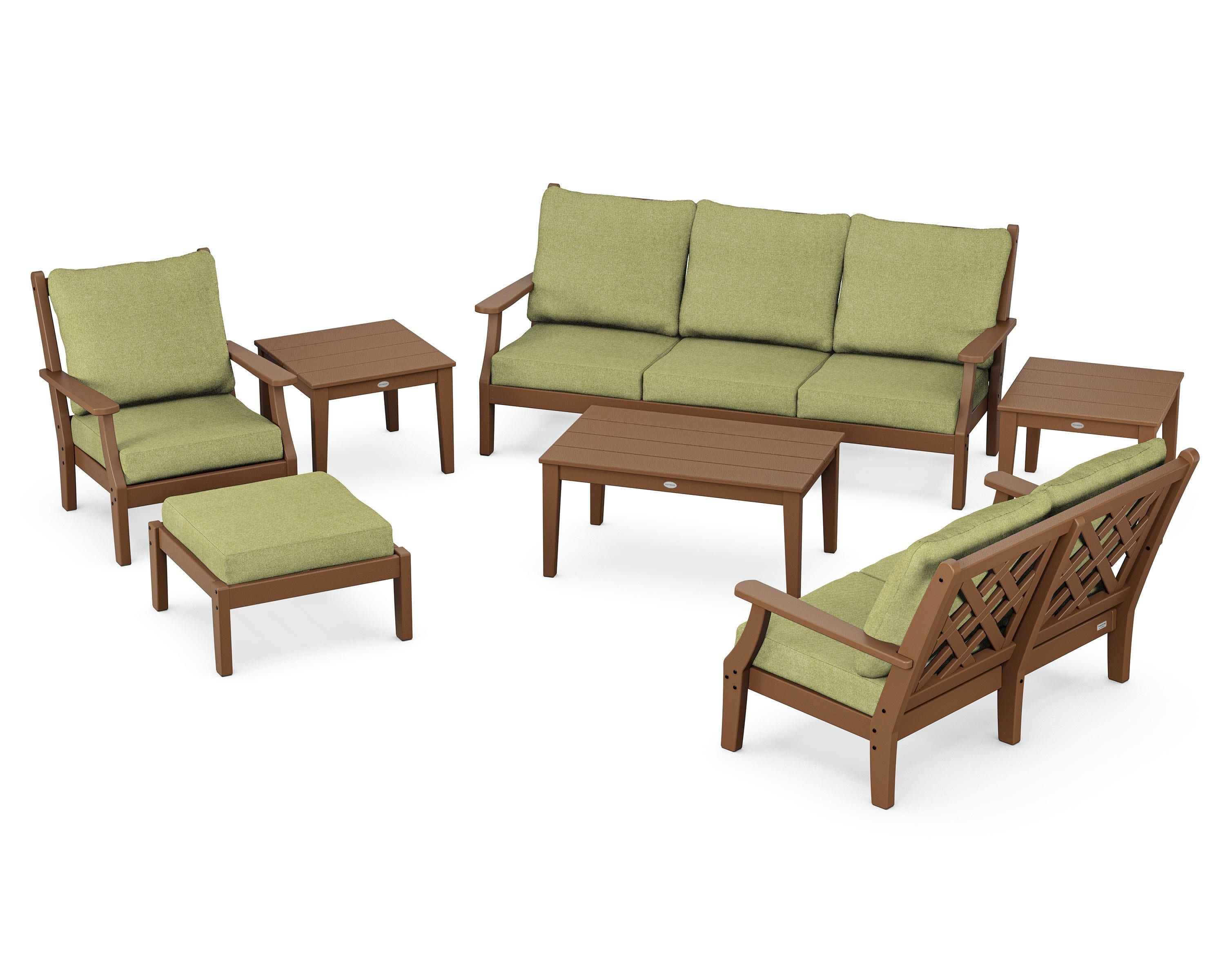 Wovendale 7-Piece Deep Seating Set in Teak / Chartreuse Boucle