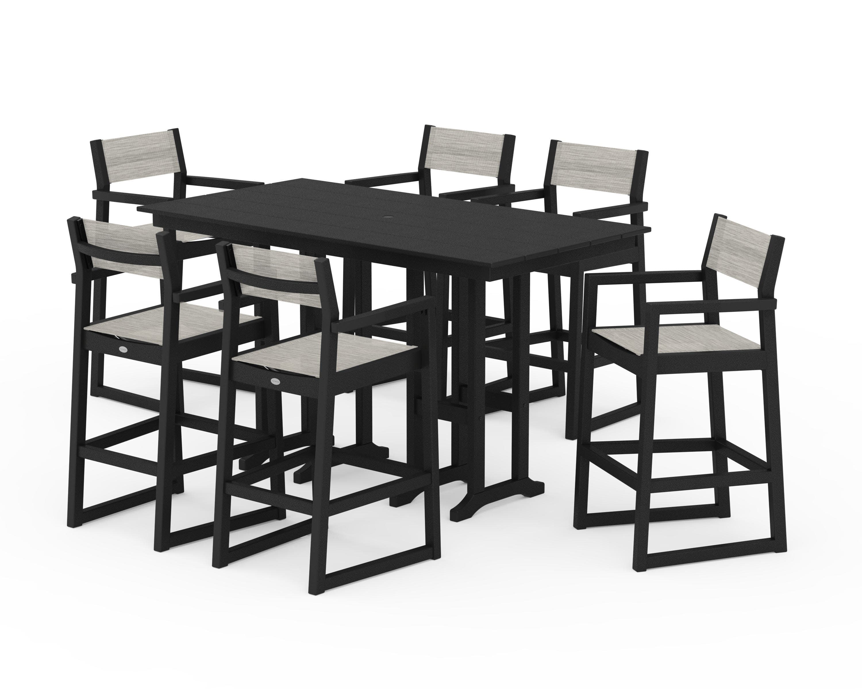 EDGE Sling Arm Chair 7-Piece Farmhouse Bar Set in Black / Birch Sling