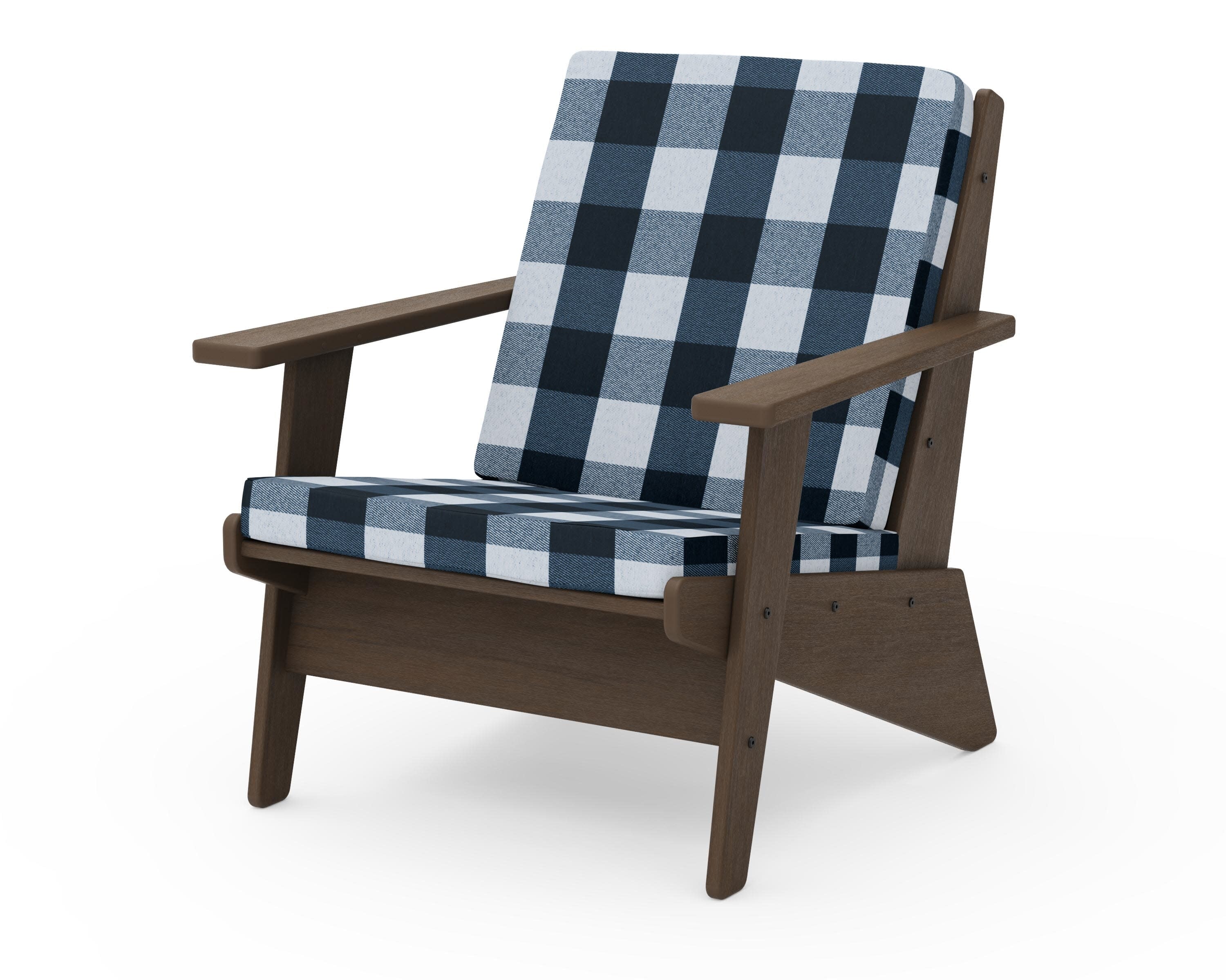 Riviera Modern Lounge Chair in Kona / Buffalo Plaid Marine Indigo
