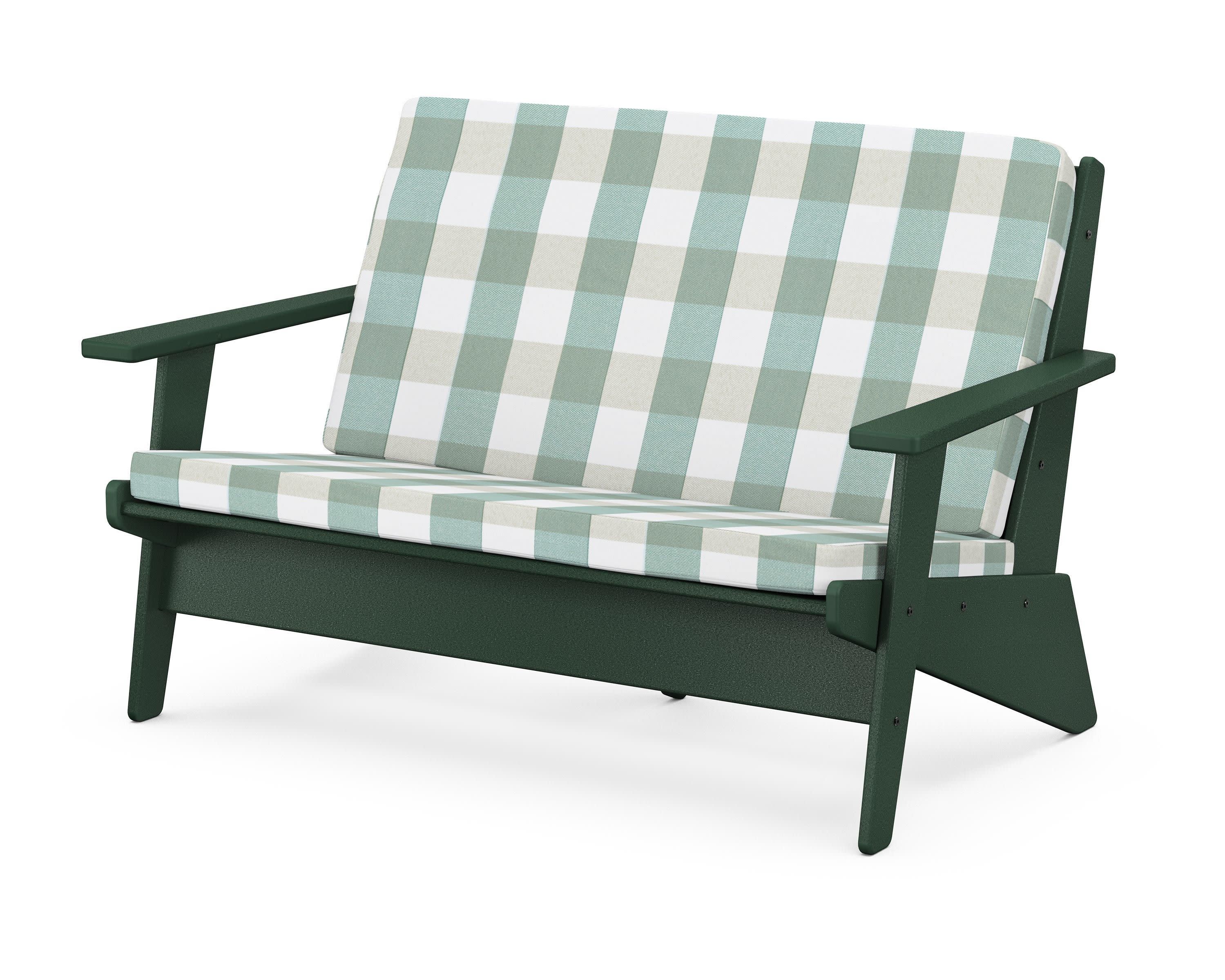 Riviera Modern Lounge Loveseat in Green / Buffalo Plaid Glacier Spa