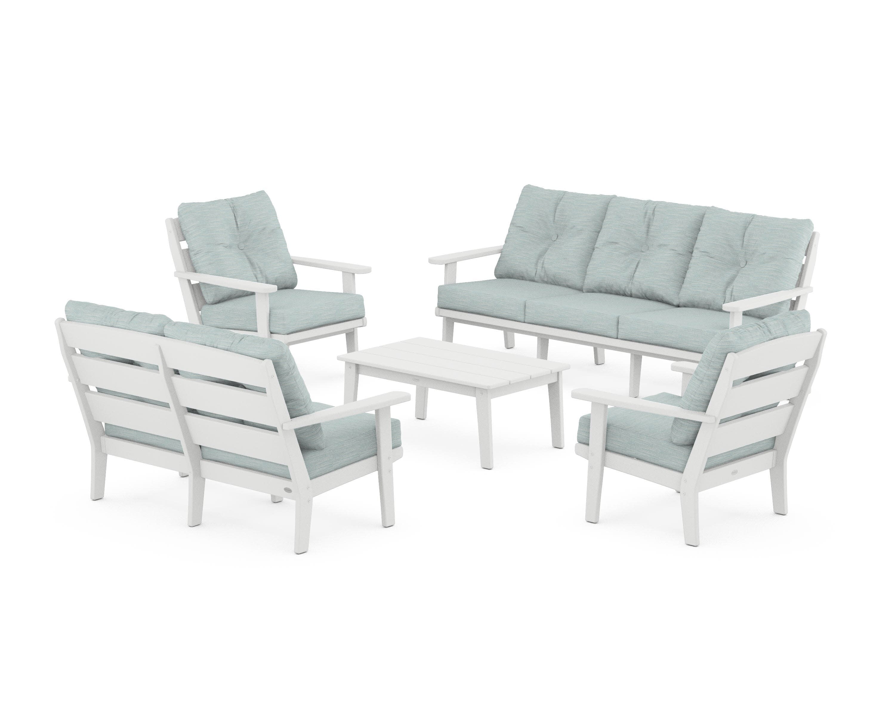 Lakeside 5-Piece Lounge Sofa Set in White / Soothe Mist