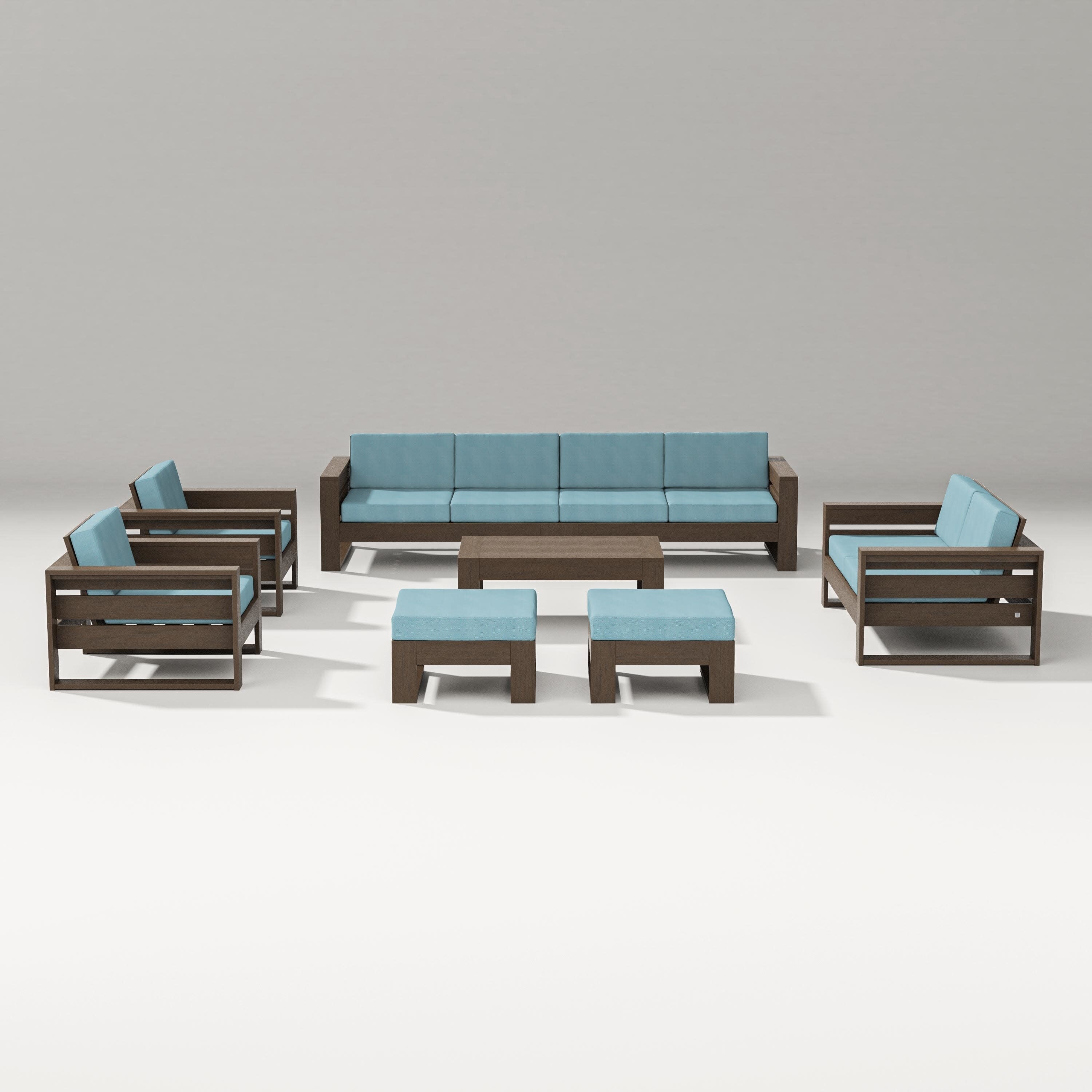 Latitude 8-Piece Lounge Sofa Set in Kona / Lattice Sky Blue
