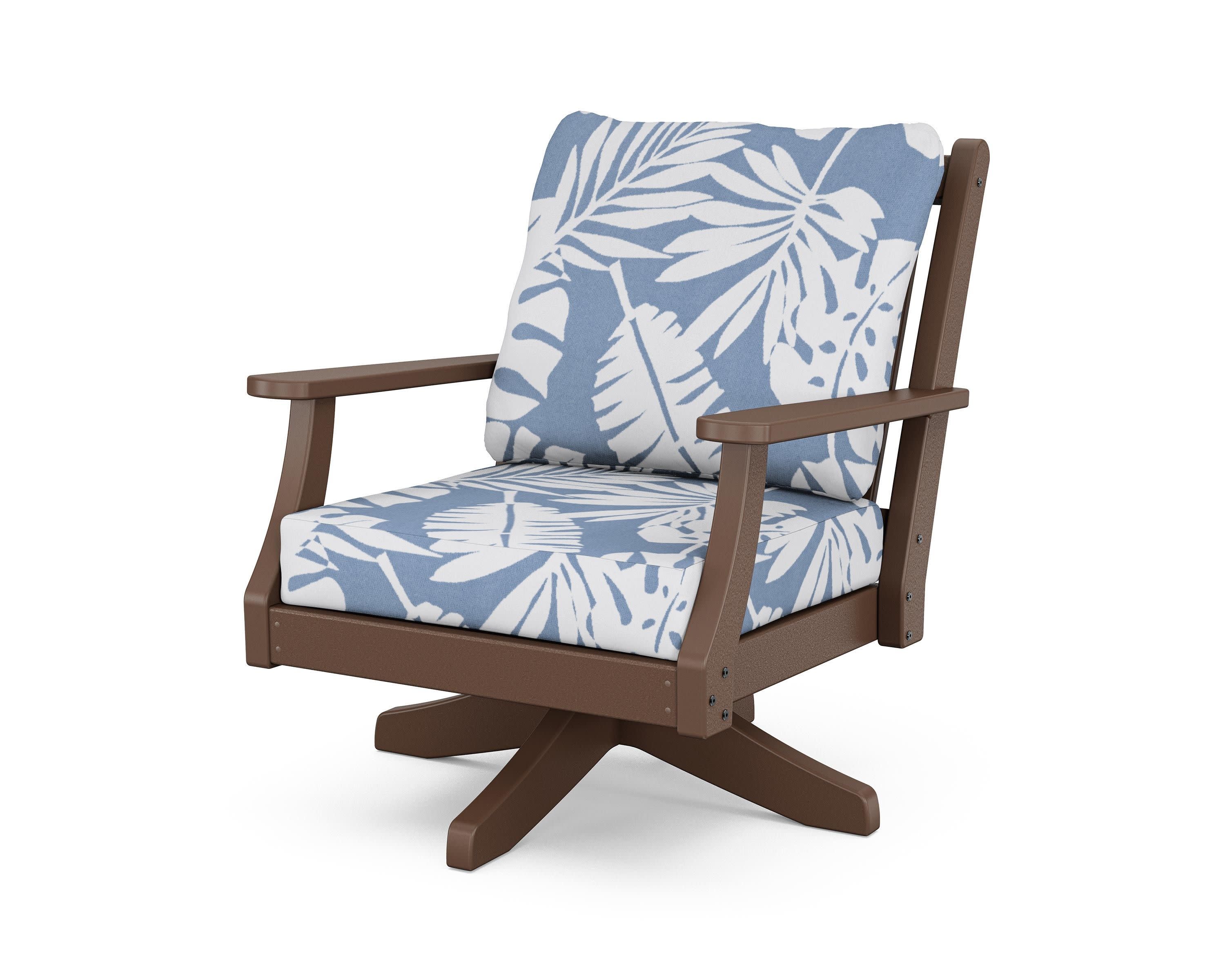 Wovendale Deep Seating Swivel Chair in Mahogany / Leaf Sky Blue